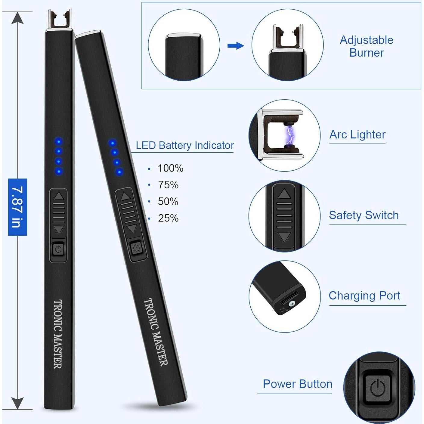 Encendedor Eléctrico Recargable TRONIC MASTER Plasma Negro