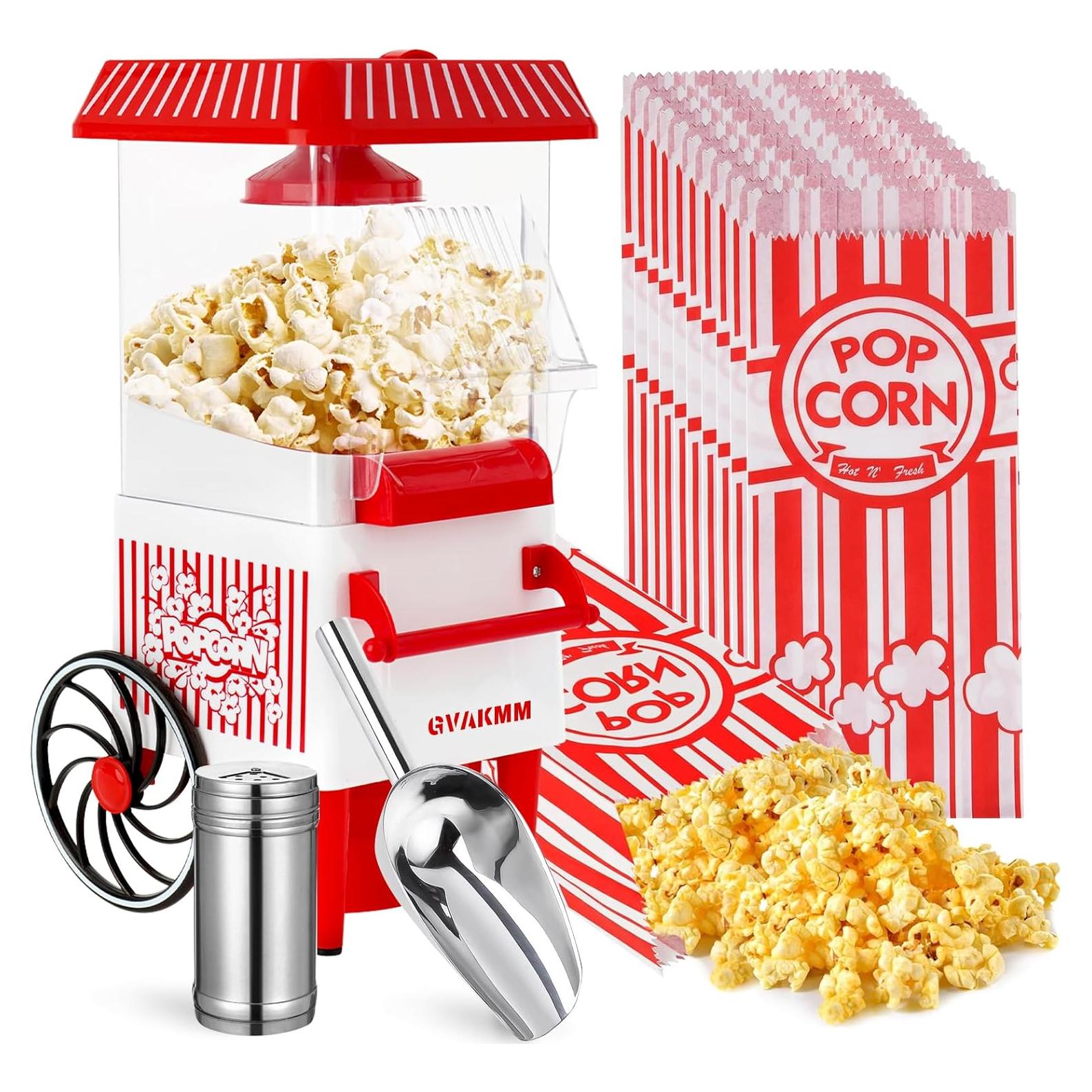 Popcorn Machine, Hot Air Popcorn Maker Kit Gift Box, Portable Home Popcorn Popper Machine, 10-Cup,Oil-Free,Retro Style,Compact and Cute