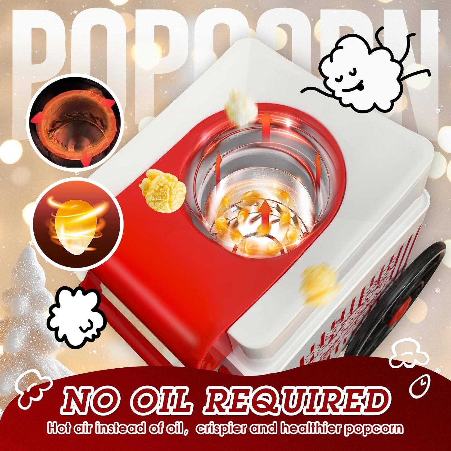 Popcorn Machine, Hot Air Popcorn Maker Kit Gift Box, Portable Home Popcorn Popper Machine, 10-Cup,Oil-Free,Retro Style,Compact and Cute