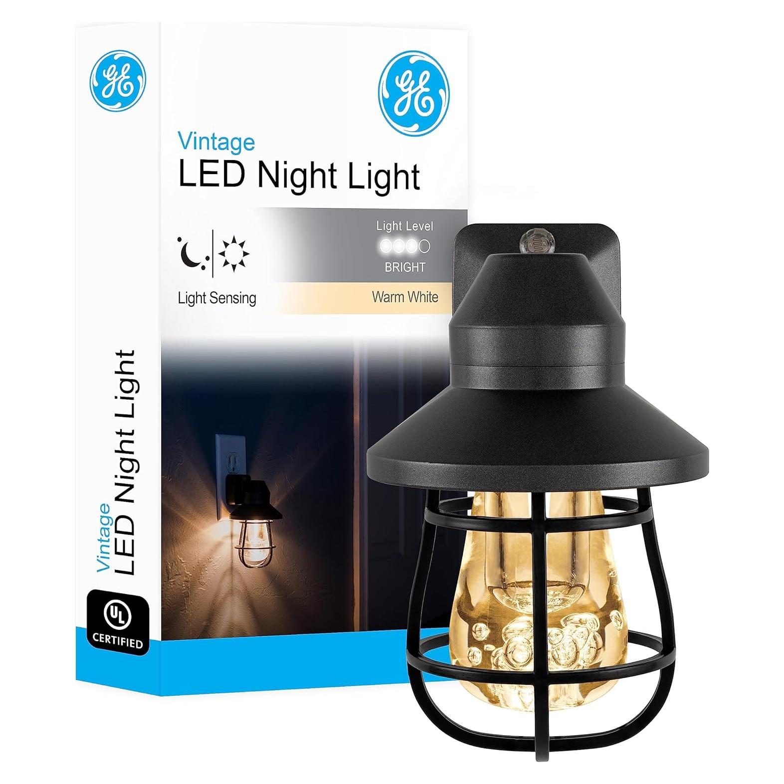 Luz Nocturna LED Vintage GE con Sensor Crepúsculo, Negro