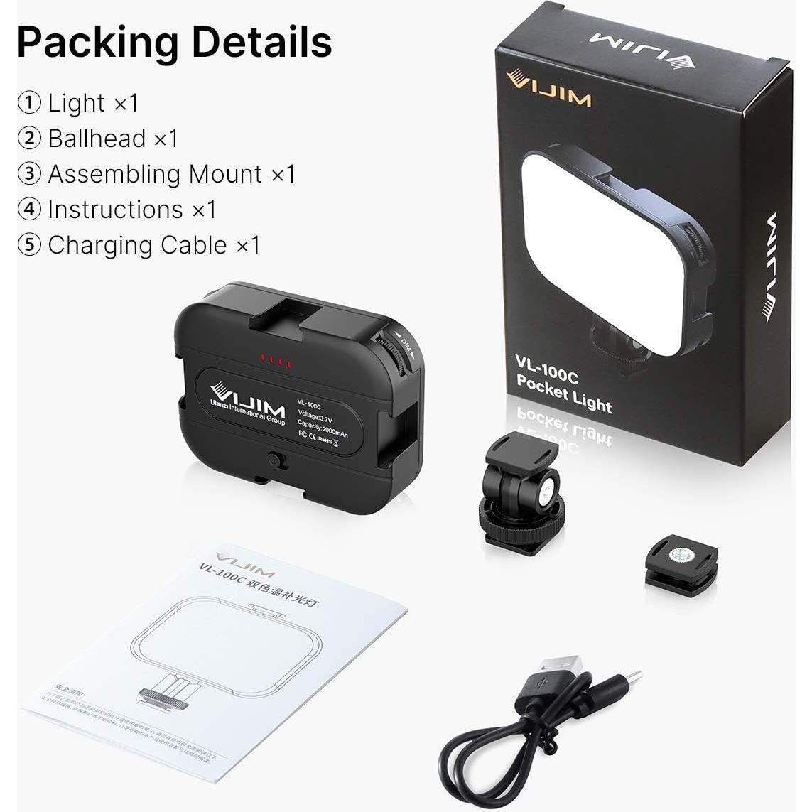 Luz de Video LED Bi-Color VIJIM VL100C 2000mAh 2500-6500K