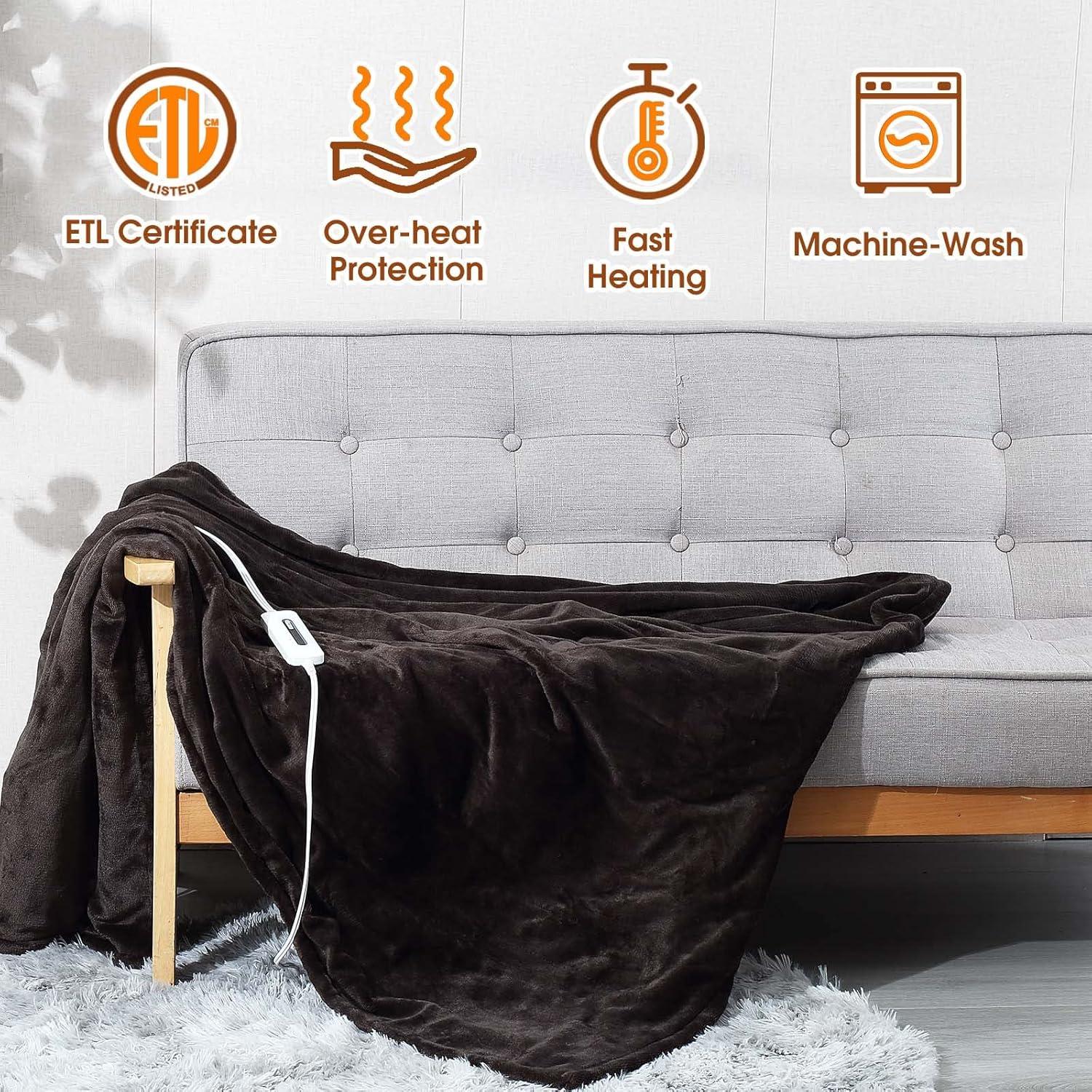 Manta eléctrica calefaccionada JIAMEIDING 127x152 cm Marrón