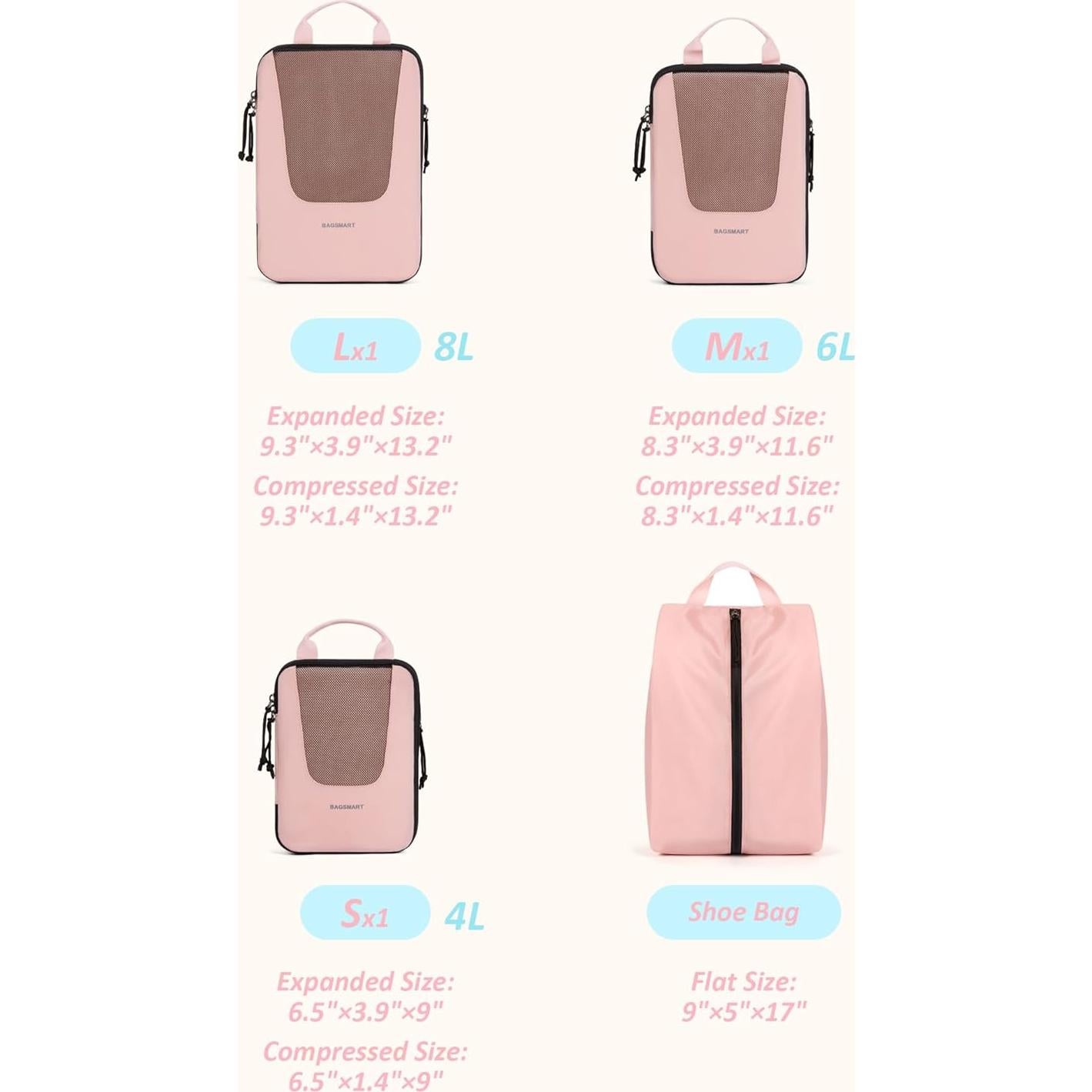 Cubos de Empaque BAGSMART 4 Set para Viajes - Organizadores Livianos