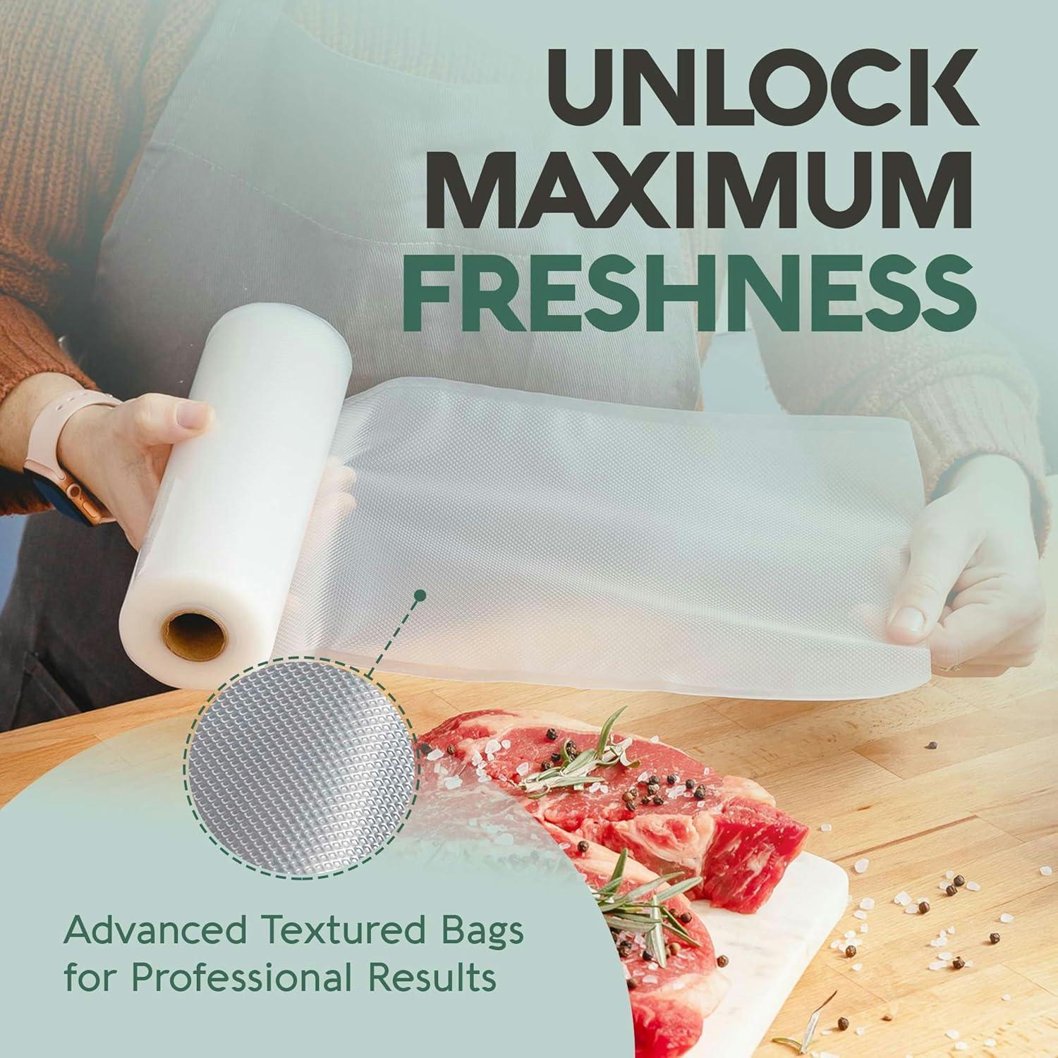 Avid Armor Vacuum Sealer Bags - 4 Pack, 8x25 Rolls | BPA-Free Vacuum Seal Bags for Food Storage, Meal Prep, Sous Vide | Heavy Duty Vacuum Sealer Bags, Fits Foodsaver & Seal a Meal