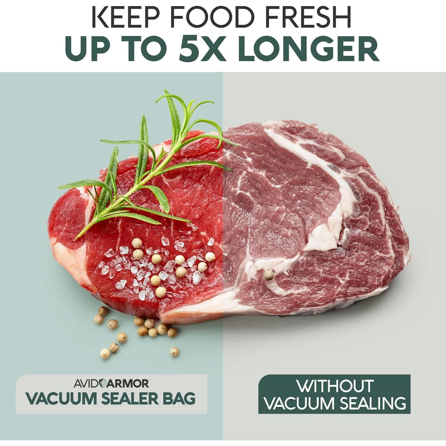 Avid Armor Vacuum Sealer Bags - 4 Pack, 8x25 Rolls | BPA-Free Vacuum Seal Bags for Food Storage, Meal Prep, Sous Vide | Heavy Duty Vacuum Sealer Bags, Fits Foodsaver & Seal a Meal