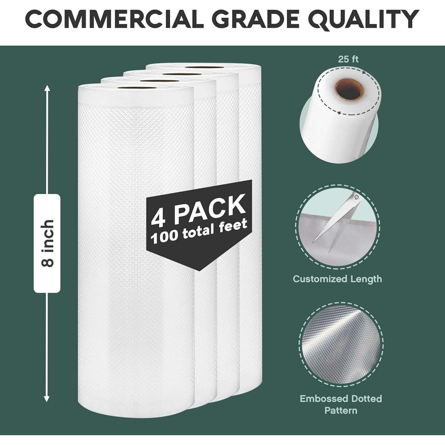 Avid Armor Vacuum Sealer Bags - 4 Pack, 8x25 Rolls | BPA-Free Vacuum Seal Bags for Food Storage, Meal Prep, Sous Vide | Heavy Duty Vacuum Sealer Bags, Fits Foodsaver & Seal a Meal