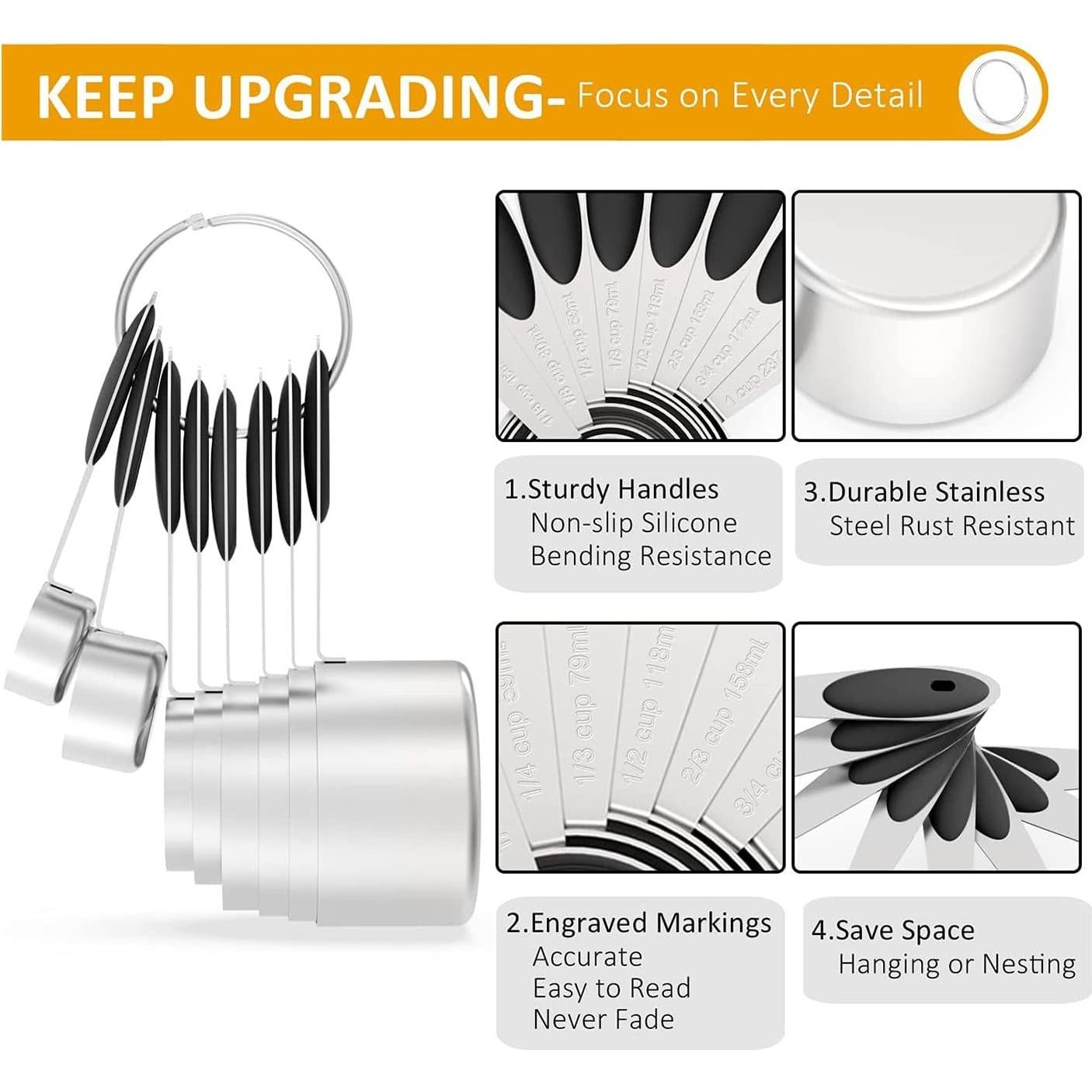 Conjunto de Tazas y Cucharas Medidoras Wildone 16 Piezas Acero Inoxidable