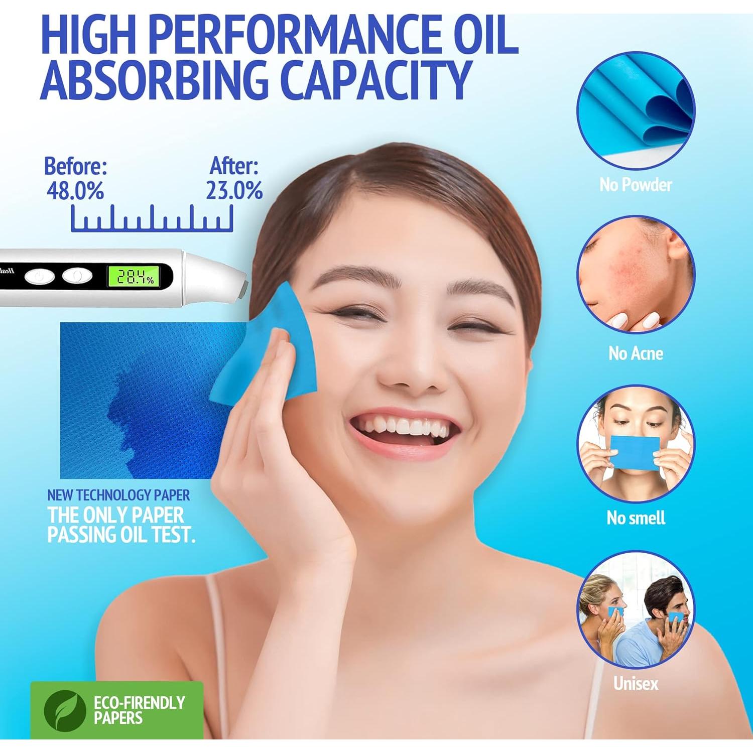 Toallitas Absorbentes de Aceite Serenoraa - 50 Hojas Azul