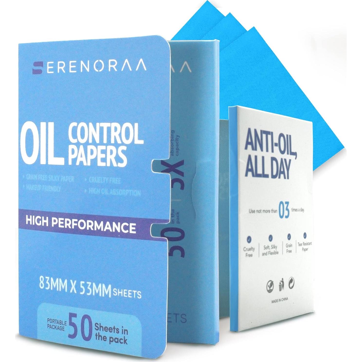 Toallitas Absorbentes de Aceite Serenoraa - 50 Hojas Azul