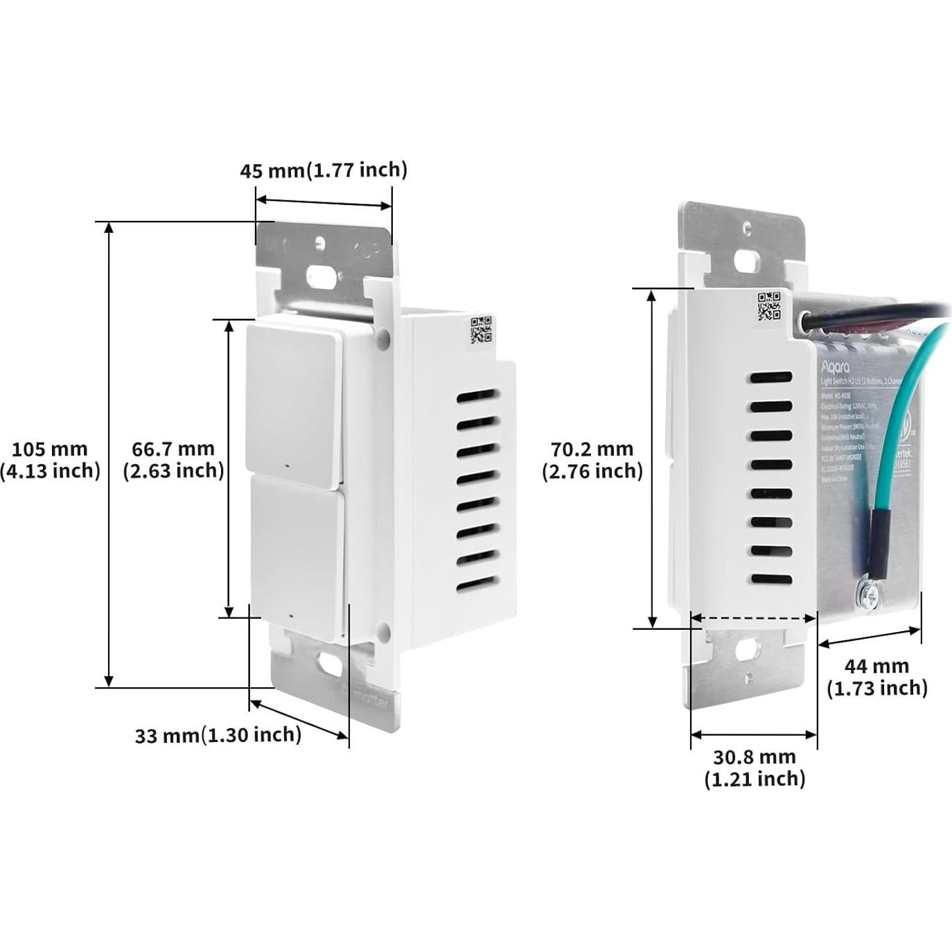 Interruptor de Luz Inteligente Aqara H2 2 Botones 1 Canal