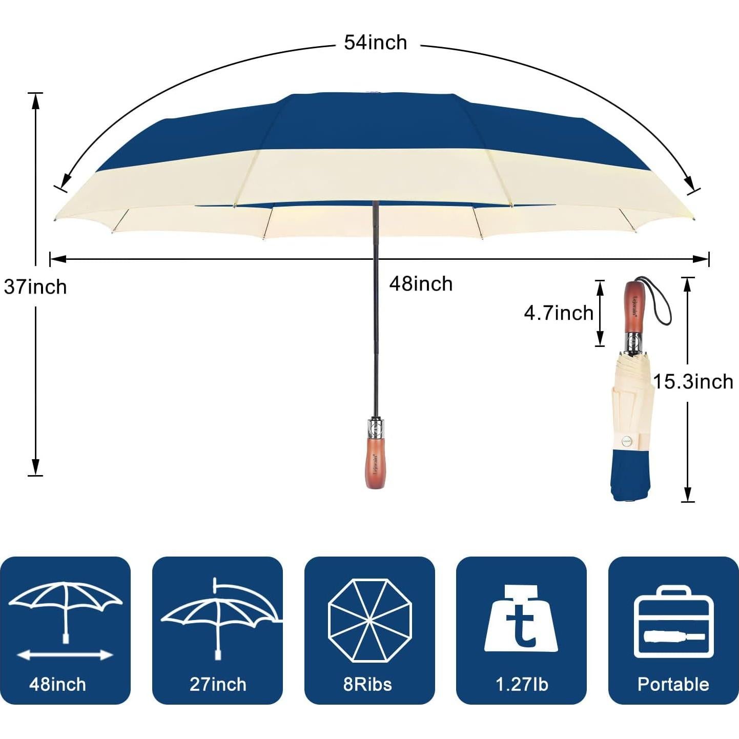Paraguas de Golf Lejorain Compacto 137 cm Automático Resistente