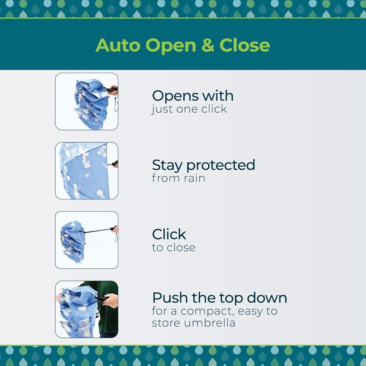 Paraguas Plegable Totes Inbrella Automático Compacto Negro