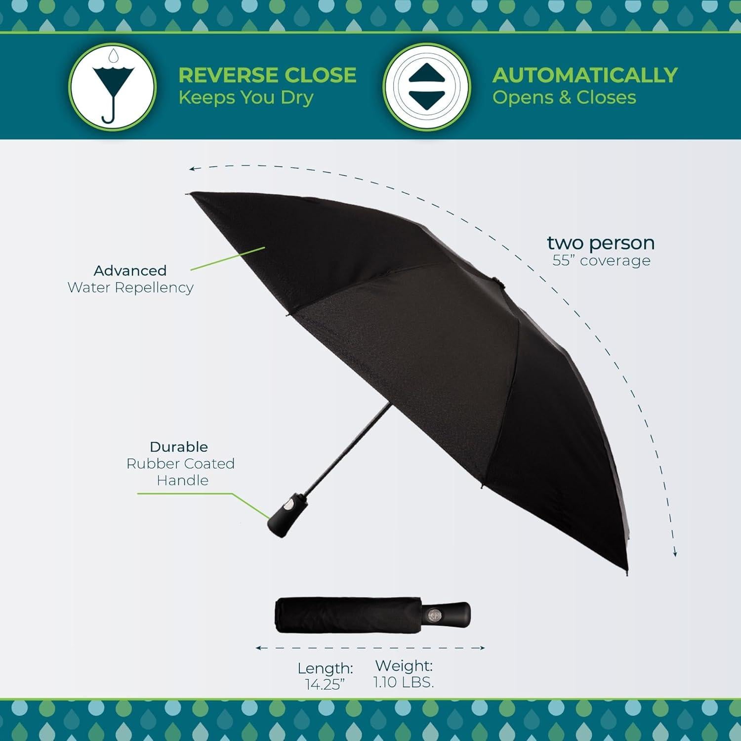 Paraguas Plegable Totes Inbrella Automático Compacto Negro