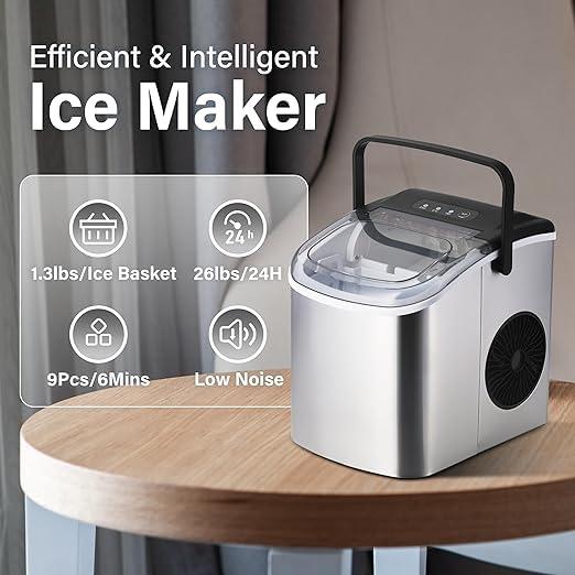 Máquina de Hielo Simple Deluxe 9 Cubos en 6 Min, Plata