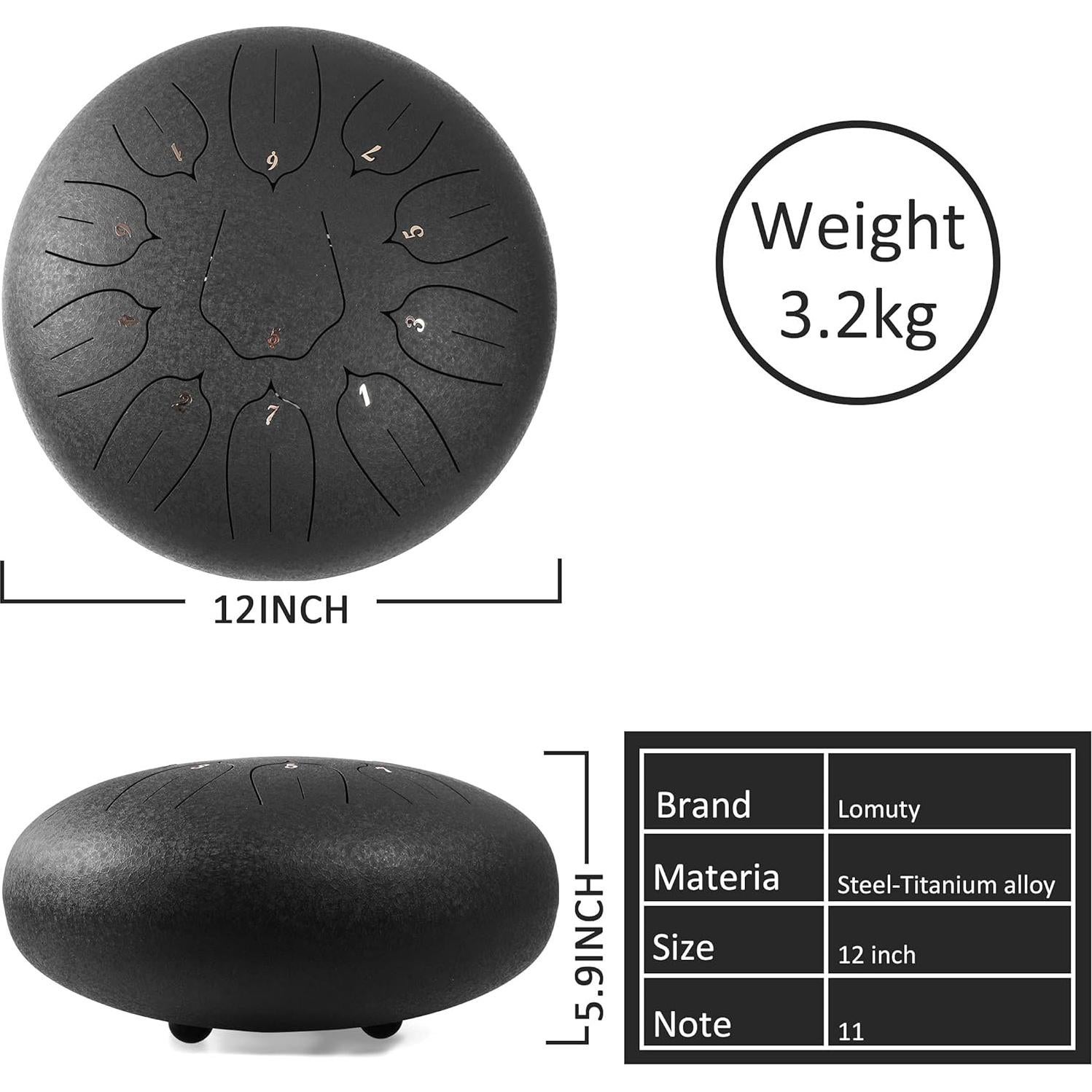 Tambor de Lengua de Acero 30 cm LOMUTY 11 Notas para Meditación