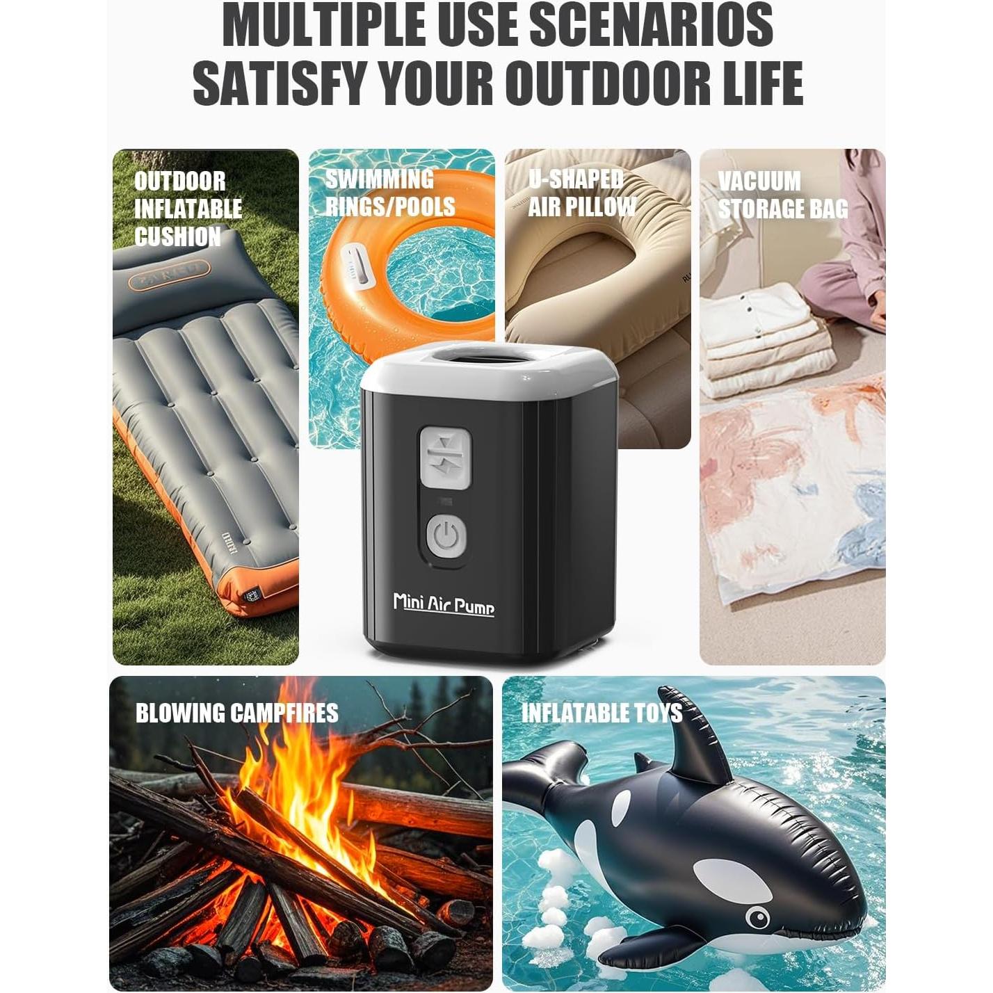 Bomba de Aire Portátil Puligoth 1600mAh con Luz Camping