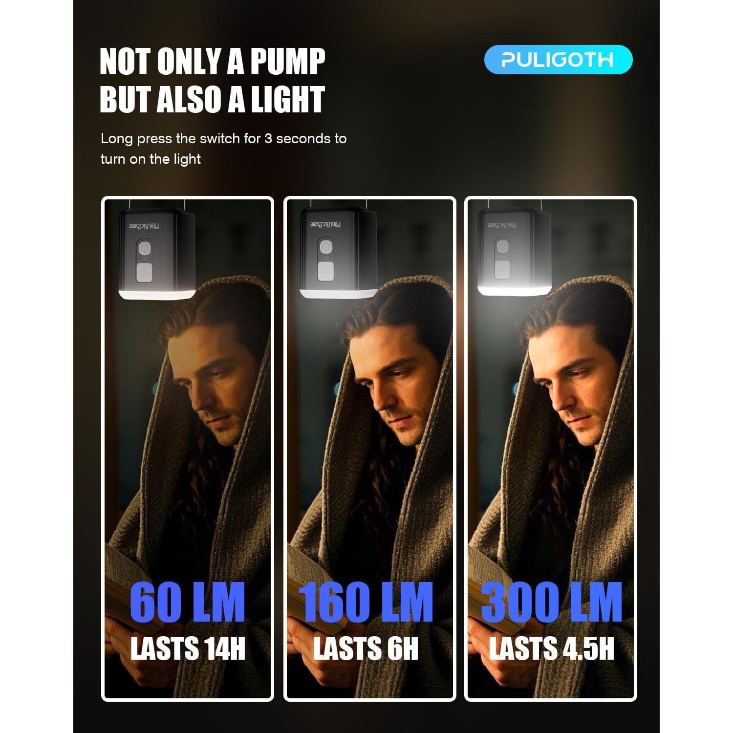 Bomba de Aire Portátil Puligoth 1600mAh con Luz Camping