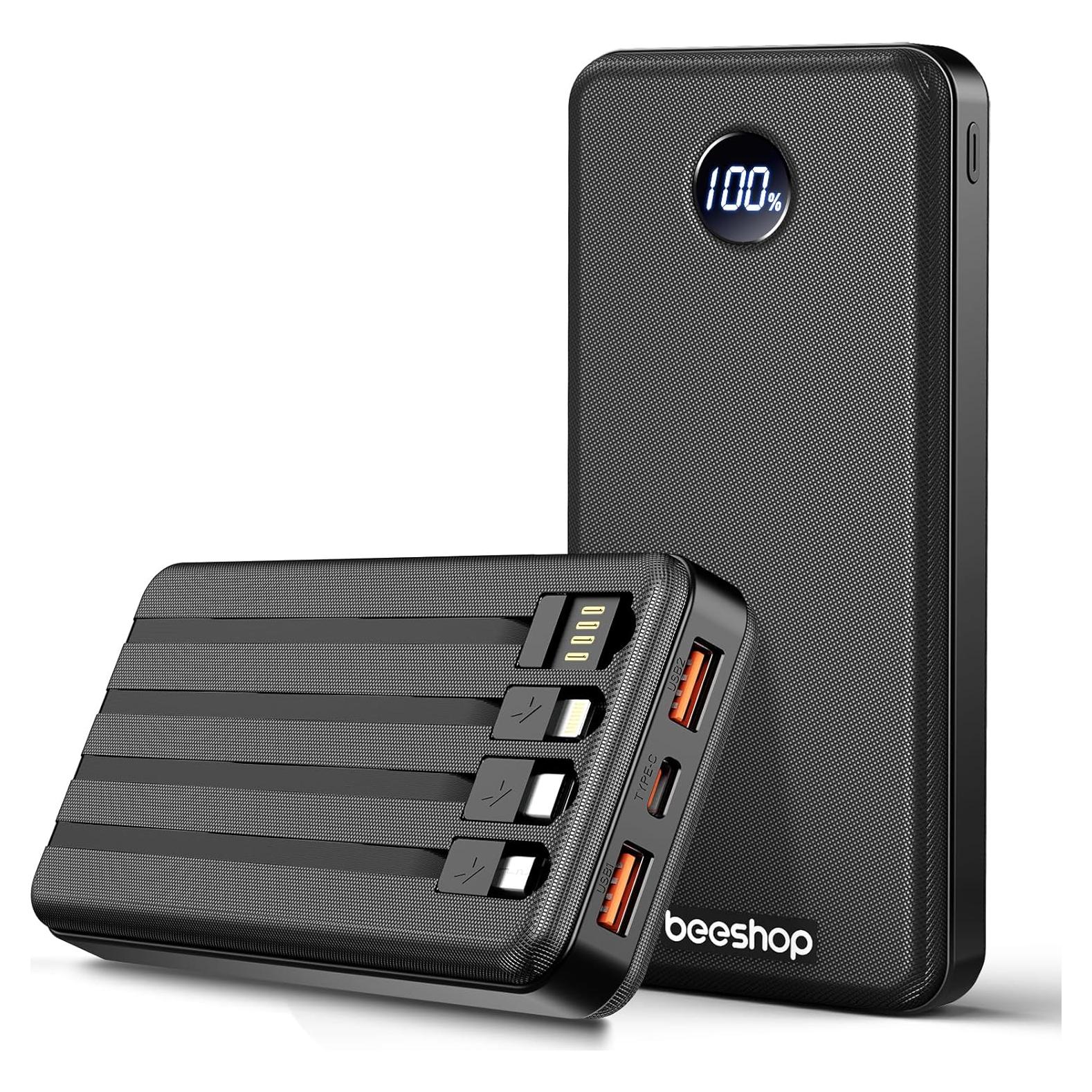 Cargador Portátil BEESHOP 37000mAh con 4 Cables Integrados