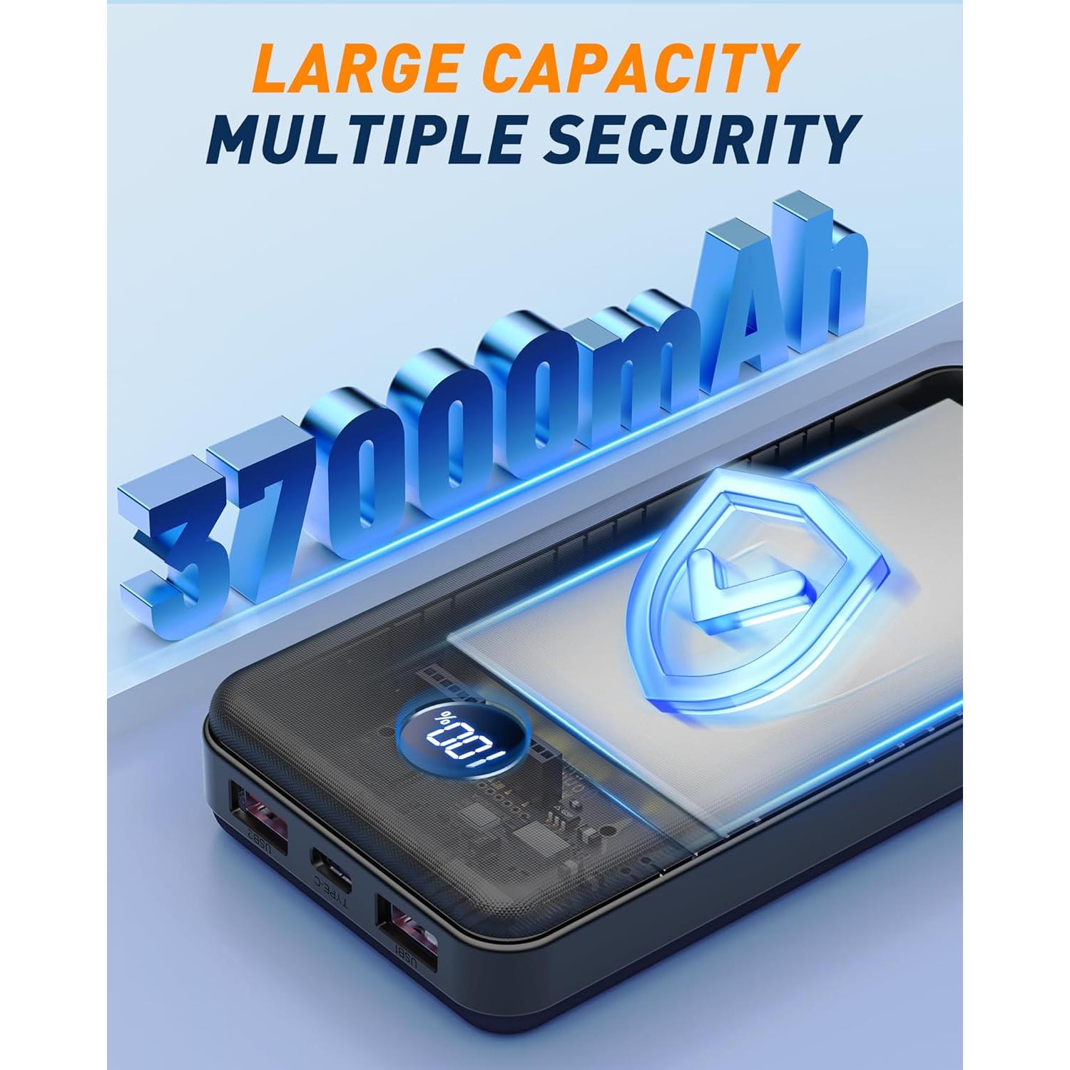 Cargador Portátil BEESHOP 37000mAh con 4 Cables Integrados