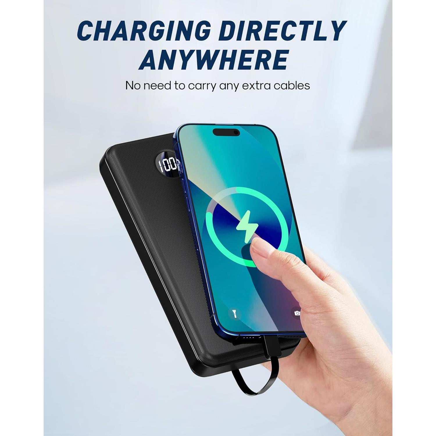 Cargador Portátil BEESHOP 37000mAh con 4 Cables Integrados