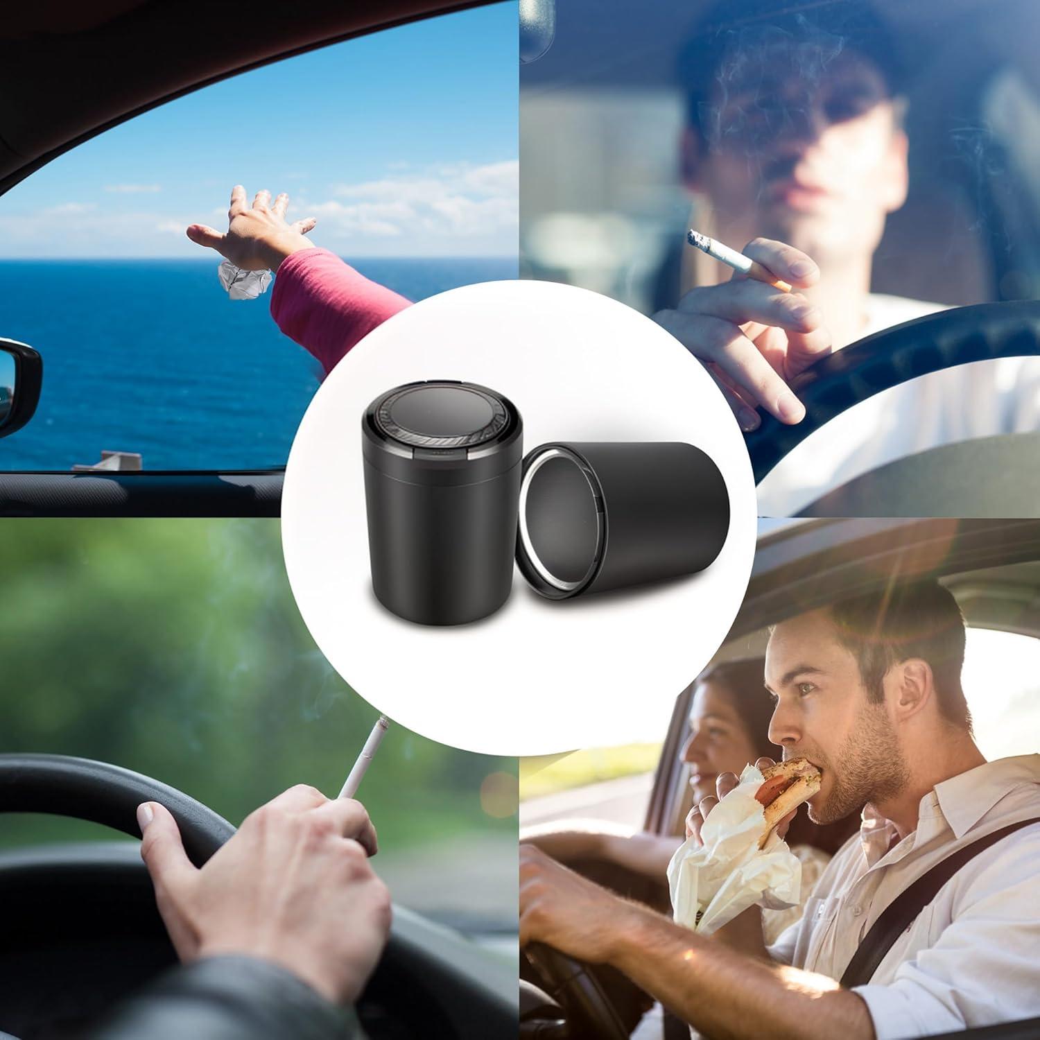 Cenicero de coche XIHUII con tapa y luz LED desmontable