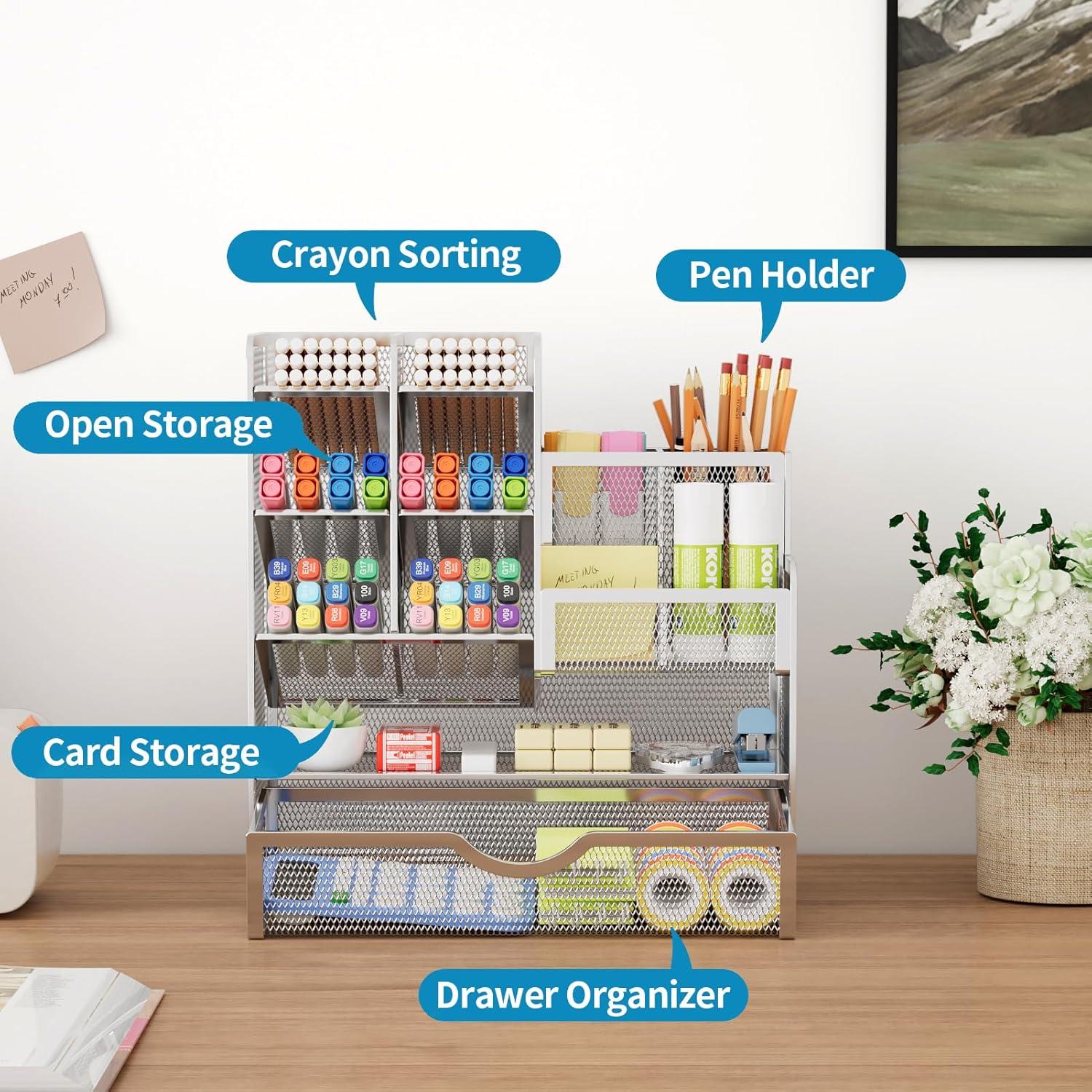 Organizador de Escritorio Marbrasse Malla B17 Plata 6 Compartimentos