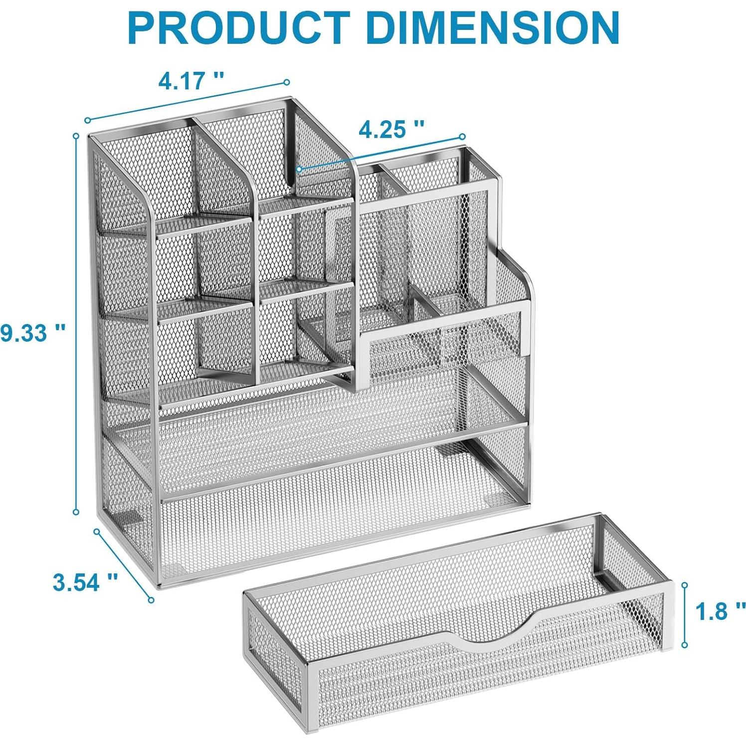 Organizador de Escritorio Marbrasse Malla B17 Plata 6 Compartimentos