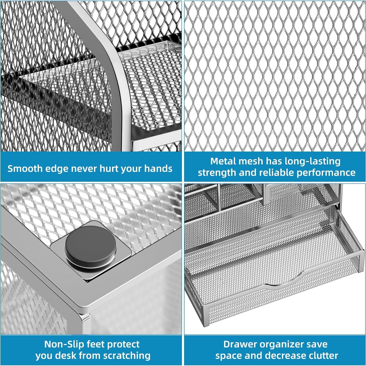 Organizador de Escritorio Marbrasse Malla B17 Plata 6 Compartimentos