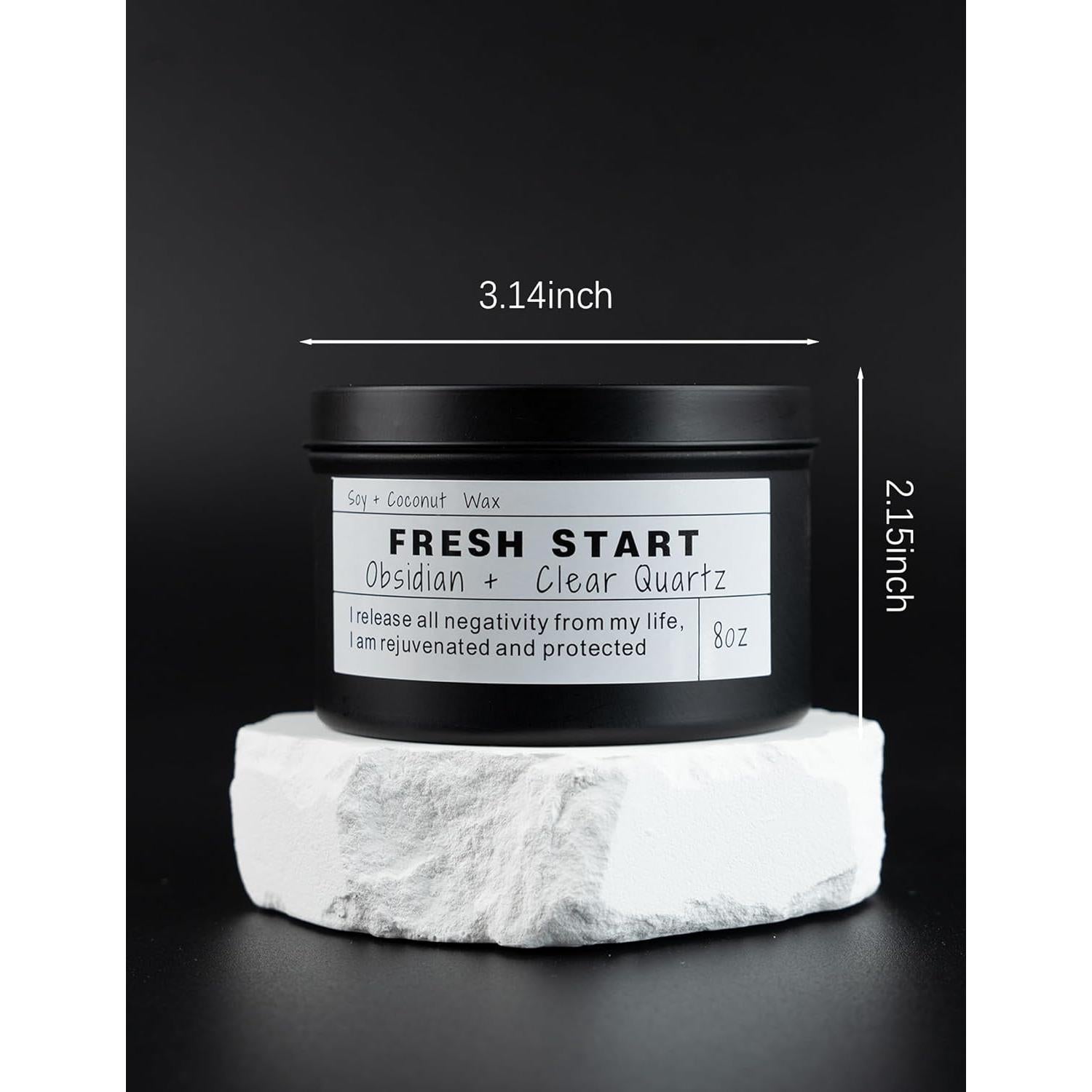 Vela Aromaterapia Vegana 8 oz Obsidiana Cuarzo Nuevo Comienzo