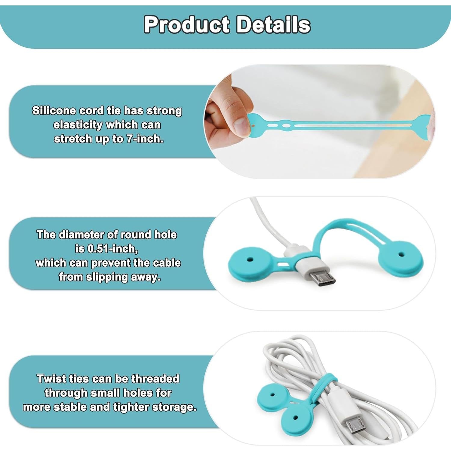 Correas Magnéticas de Silicona Xuuza para Organización de Cables - 10 Piezas