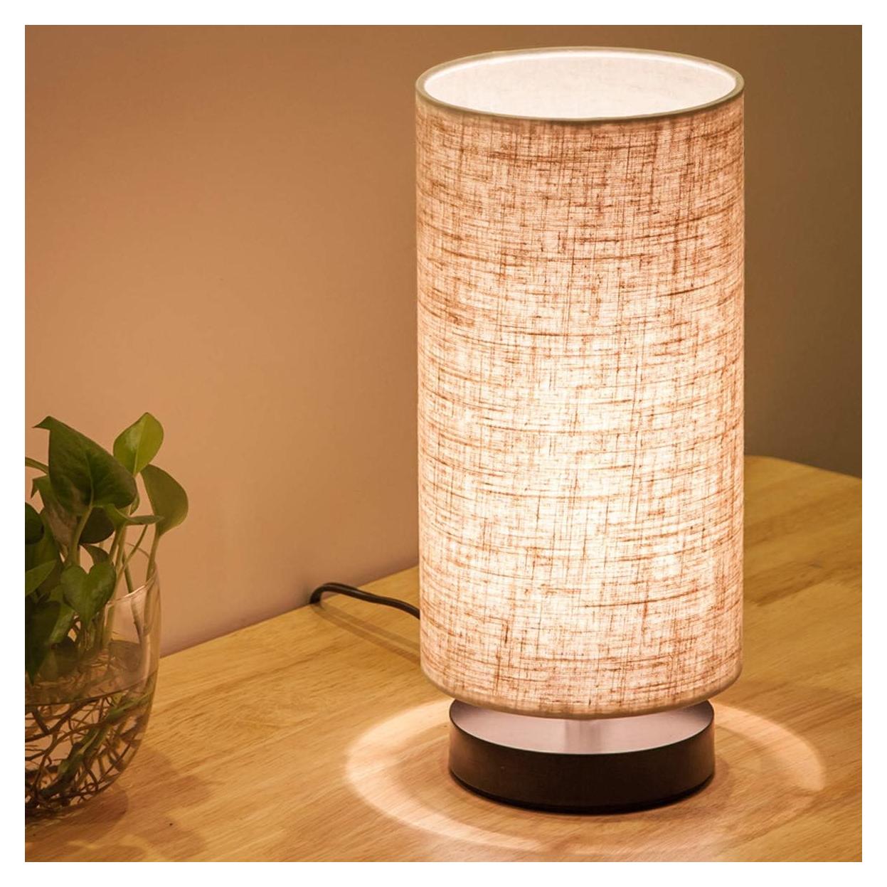 Lámpara de Mesa Lifeholder TD-01 Beige Tela y Madera 27.5 cm