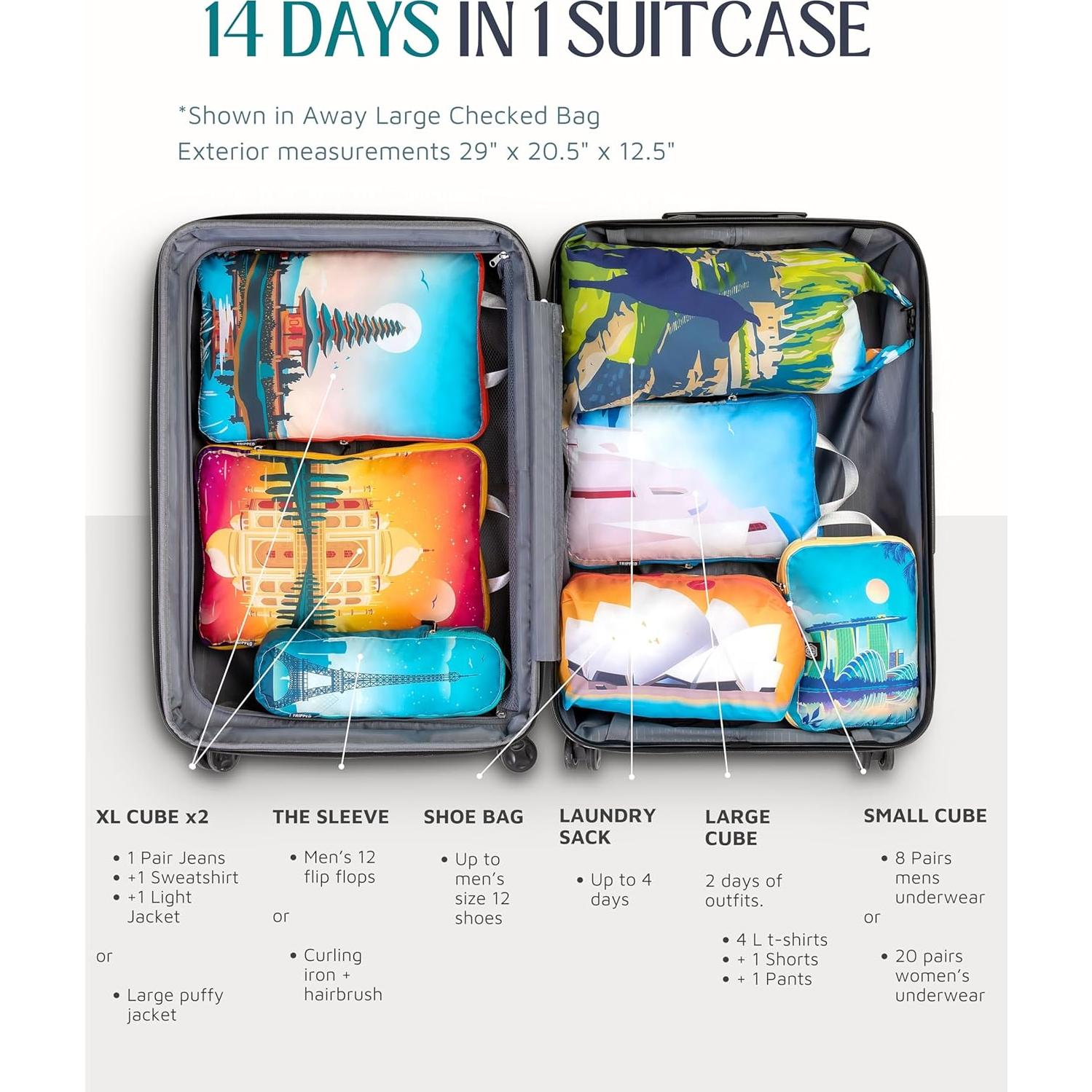 Cubos de Compresión TRIPPED Travel Gear - 7 Organizadores de Equipaje