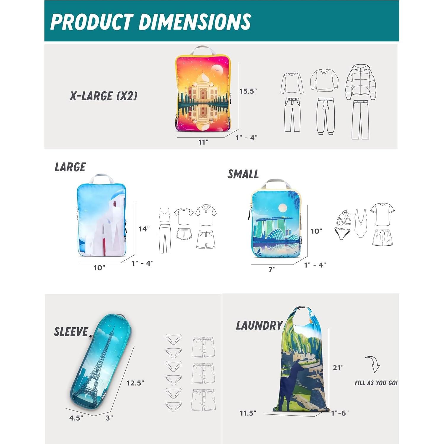 Cubos de Compresión TRIPPED Travel Gear - 7 Organizadores de Equipaje