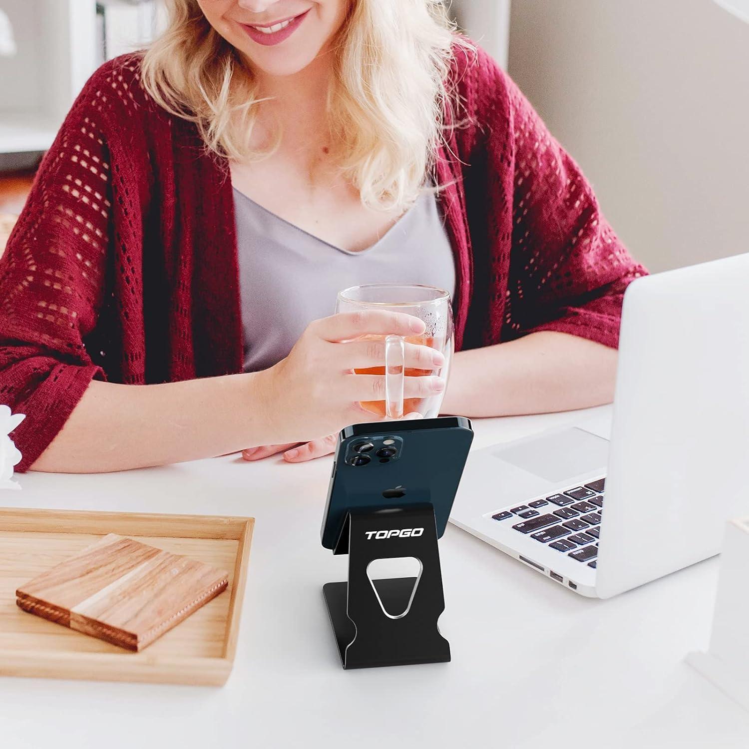 Soporte para Teléfono Celular TOPGO - Aluminio Negro, 2 Piezas