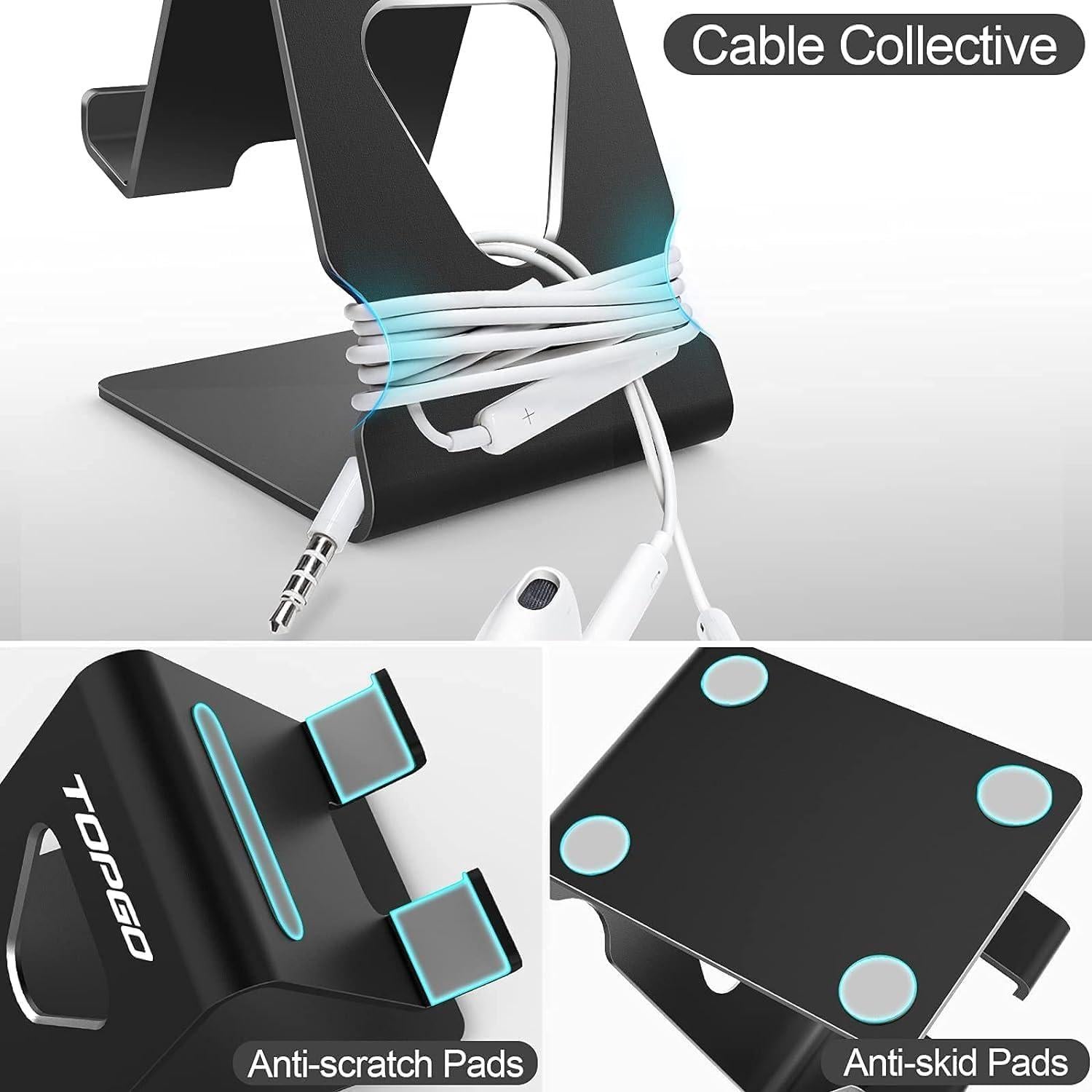 Soporte para Teléfono Celular TOPGO - Aluminio Negro, 2 Piezas