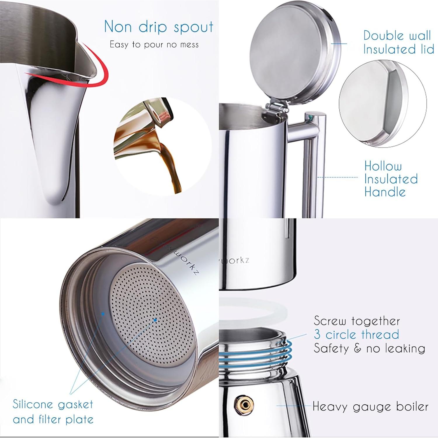 Cafetera Espresso Moka Easyworkz de Acero Inoxidable 6 Tazas