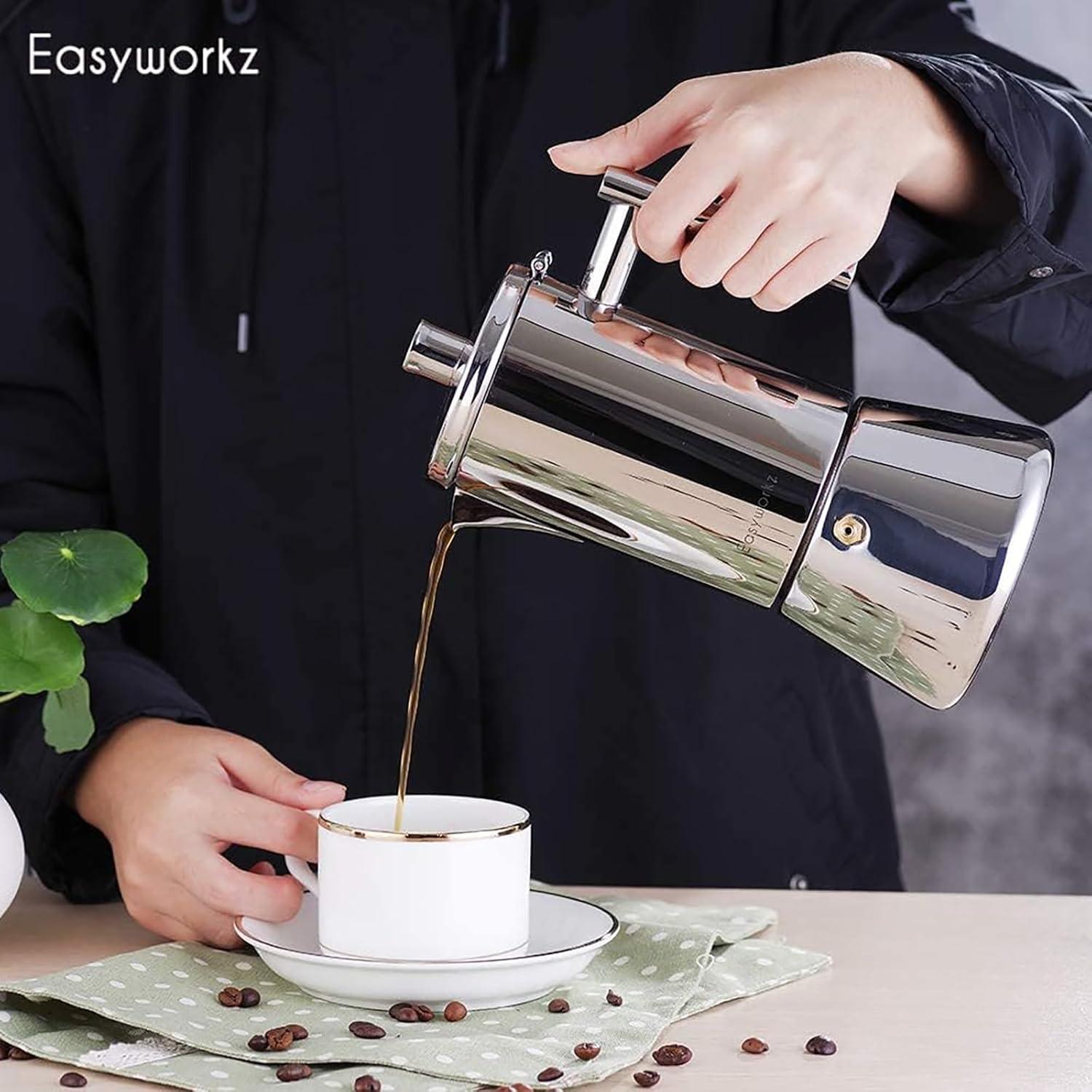 Cafetera Espresso Moka Easyworkz de Acero Inoxidable 6 Tazas