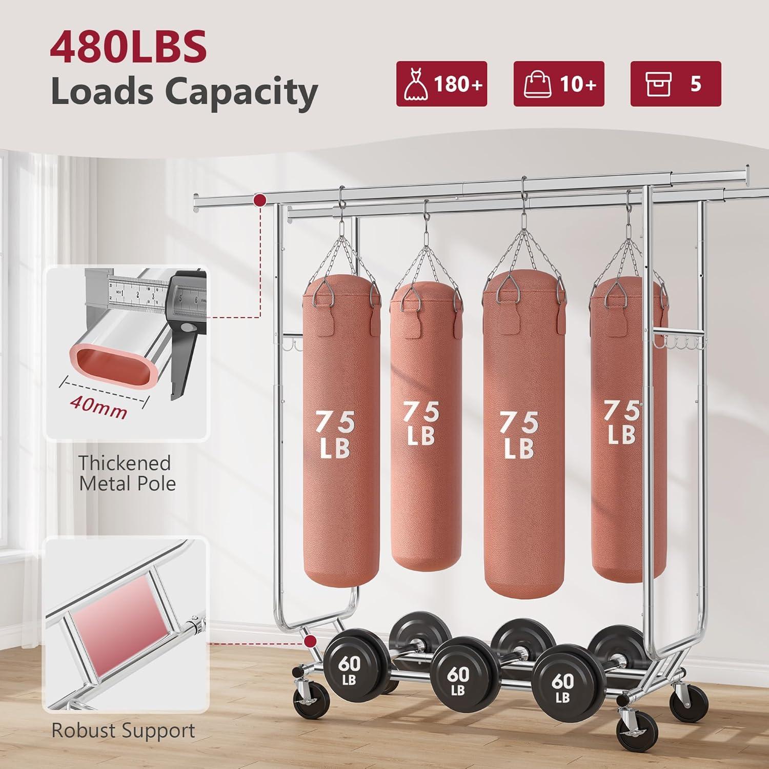 Perchero Doble Barra Tajsoon Plegable con Ruedas 217.7 kg