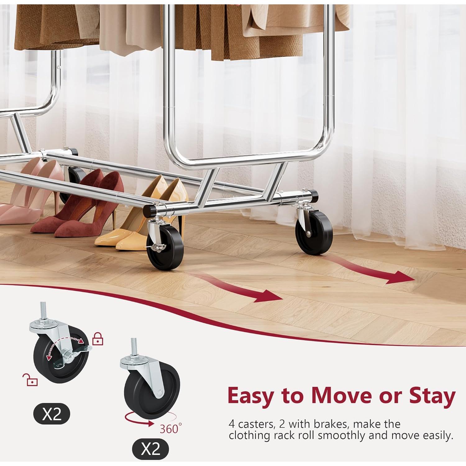 Perchero Doble Barra Tajsoon Plegable con Ruedas 217.7 kg