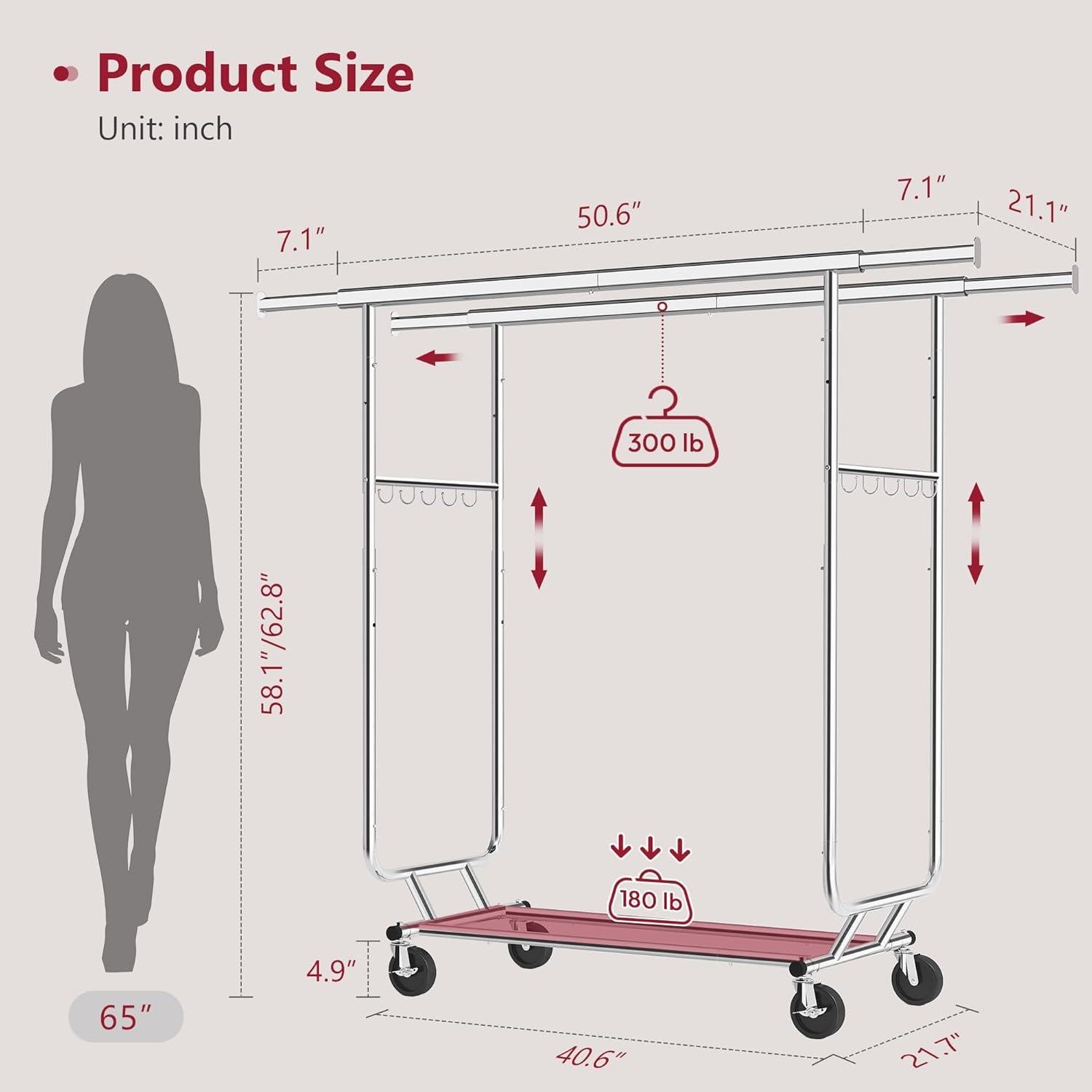 Perchero Doble Barra Tajsoon Plegable con Ruedas 217.7 kg