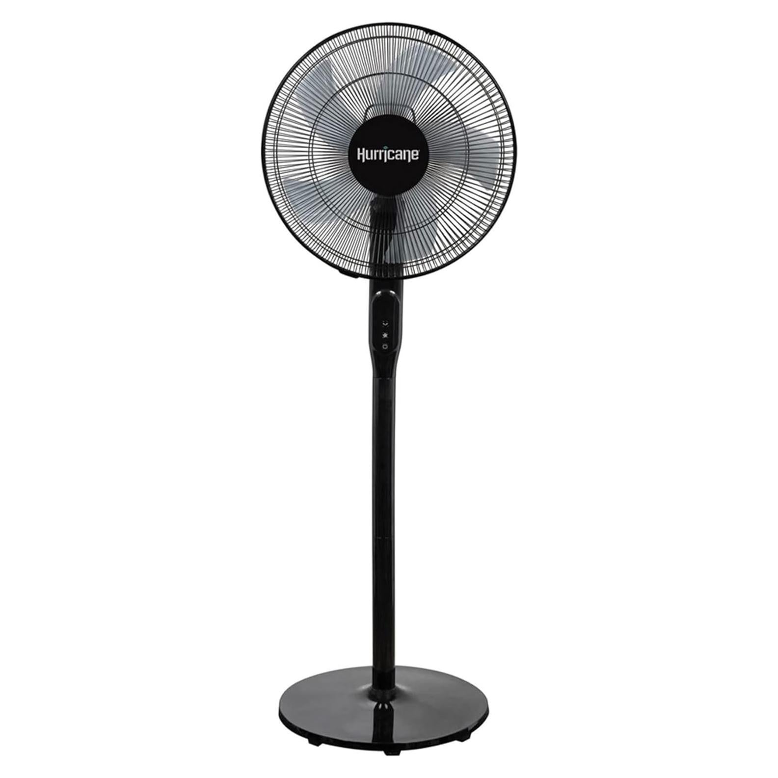 Hurricane Oscillating Pedestal Stand Fan, 12-Speed Cooling Unit, 16", Black - With Remote Control, Adjustable Tilt & Height, for Home, Bedroom, Office & Dorm