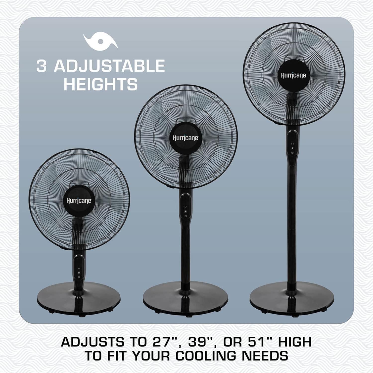 Hurricane Oscillating Pedestal Stand Fan, 12-Speed Cooling Unit, 16", Black - With Remote Control, Adjustable Tilt & Height, for Home, Bedroom, Office & Dorm