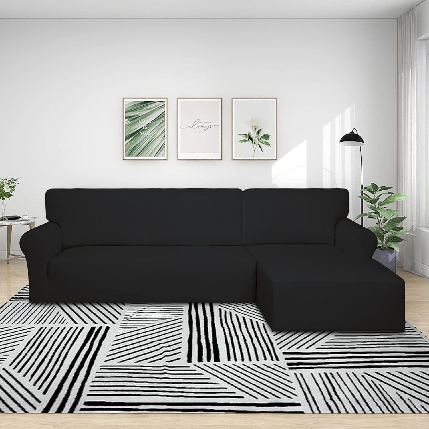 Cubierta de Sofá Seccional PureFit 2 Pcs Antideslizante Negro