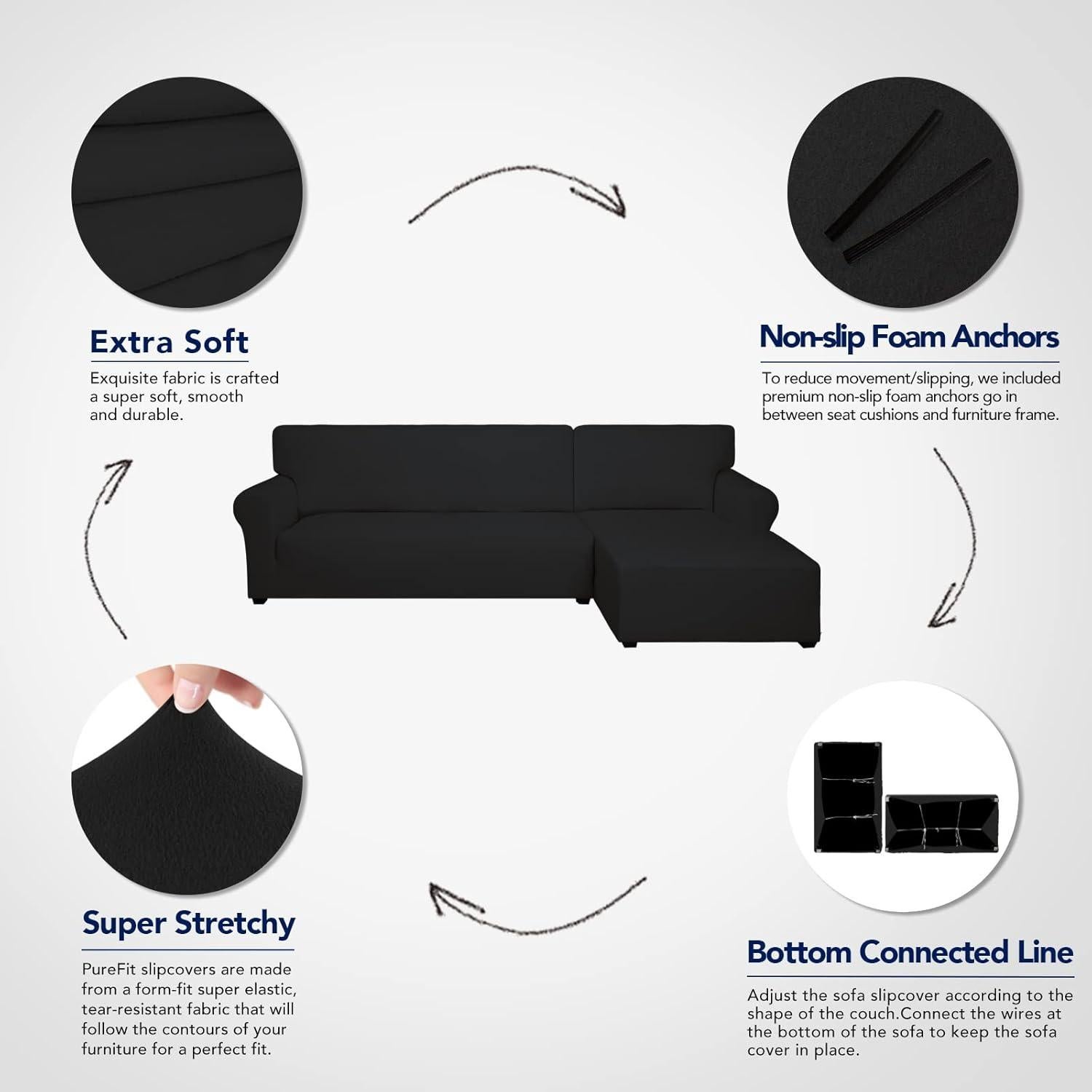 Cubierta de Sofá Seccional PureFit 2 Pcs Antideslizante Negro