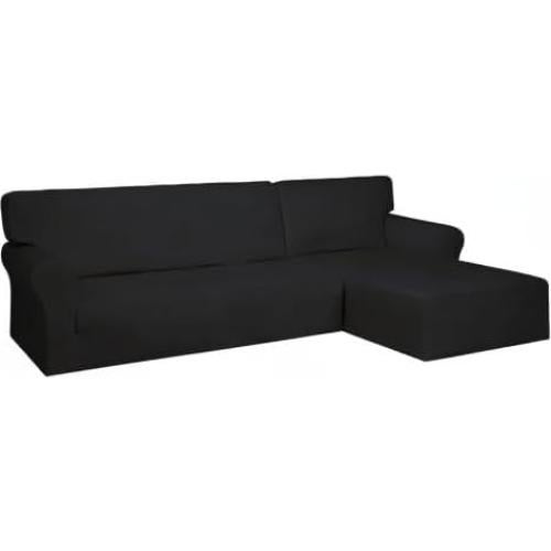 Cubierta de Sofá Seccional PureFit 2 Pcs Antideslizante Negro