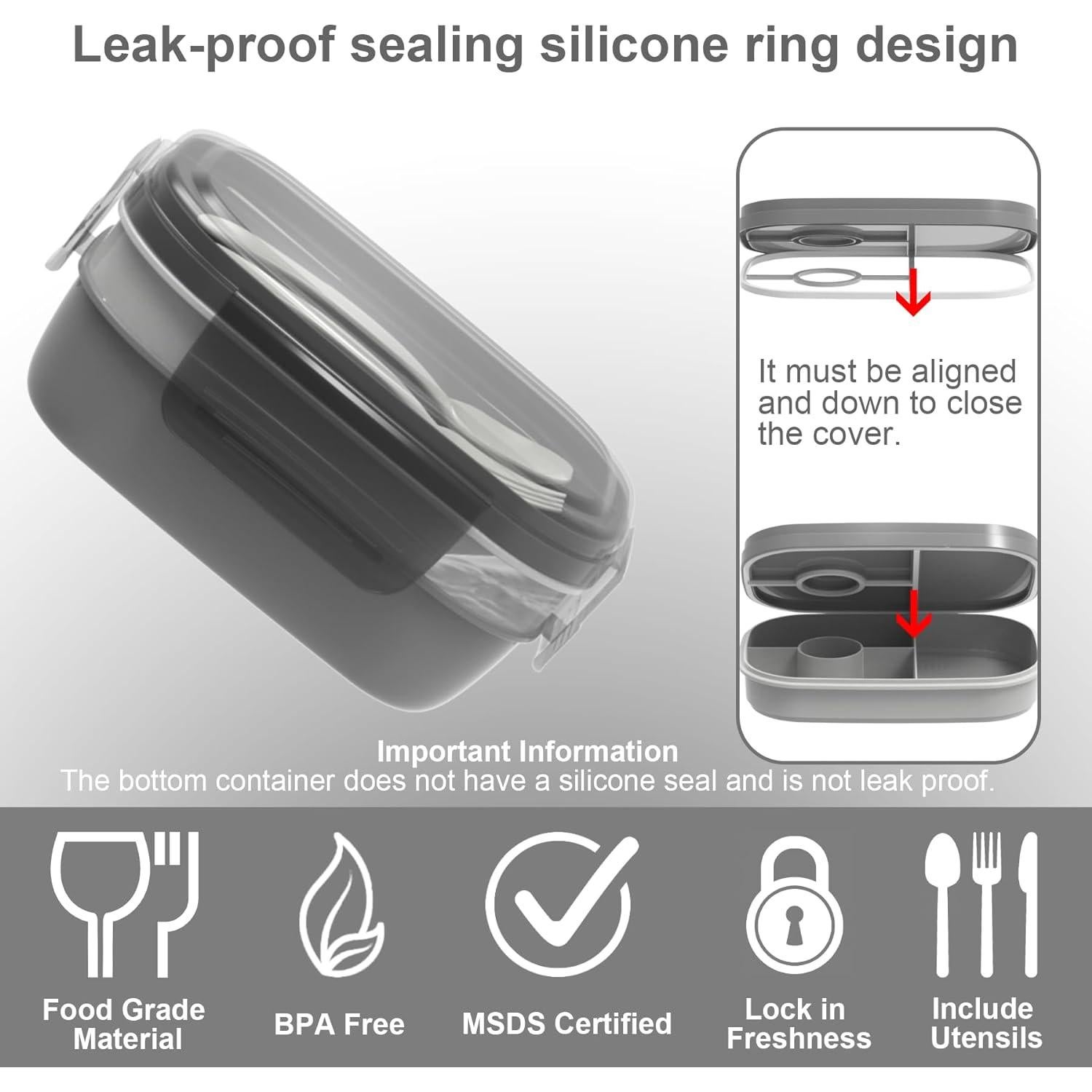 Caja de Almuerzo Bento JBGOYON - 3 Contenedores Apilables 1.89L