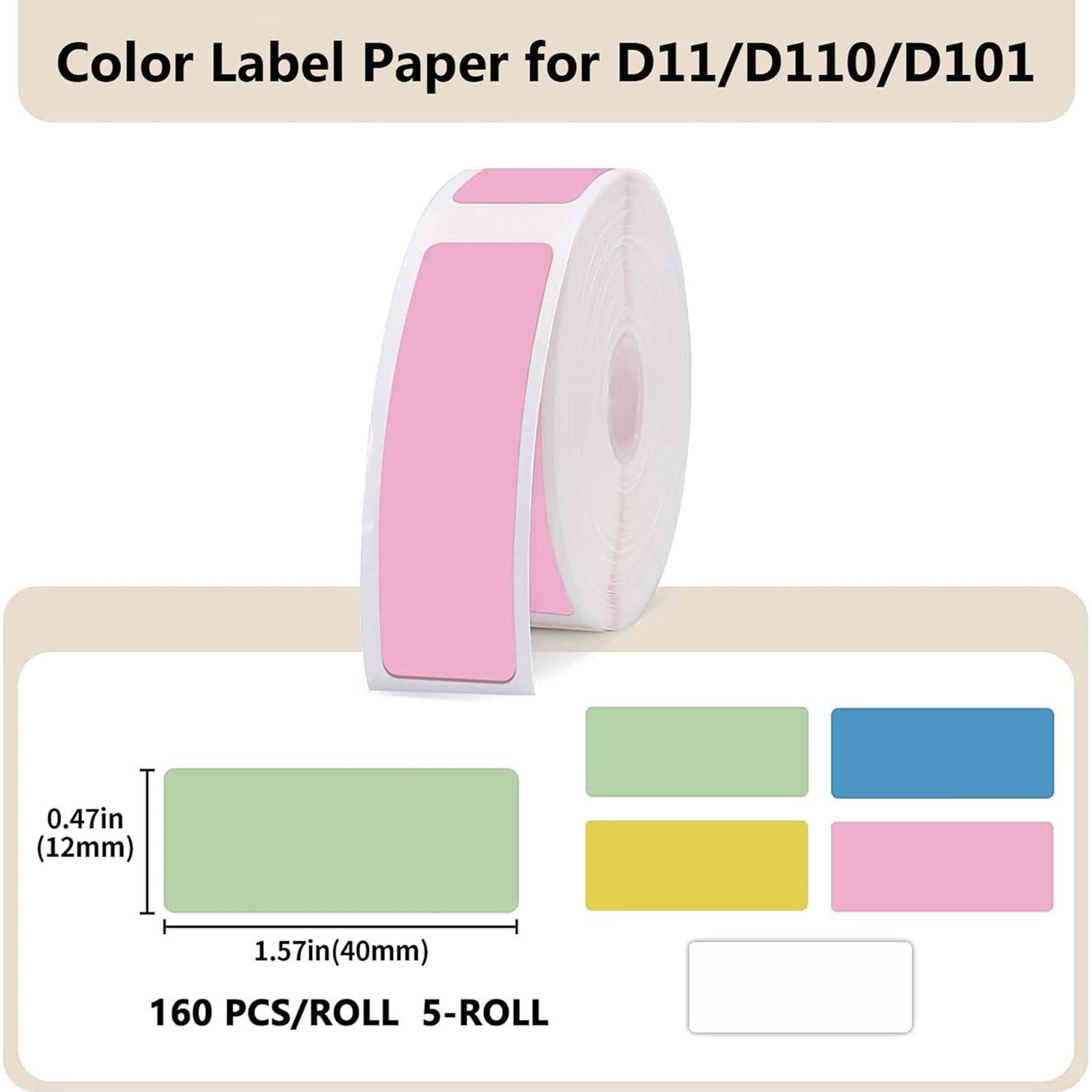 Label Maker Tape - 5 Rolls(800 Pieces) for D11/D110/D101 Printer Address Name File Waterproof Label Sticker for Daycare,School,Baby Bottles,Lunch Boxe and Cup,Christmas Supplies(0.47 x 1.57 Inch)