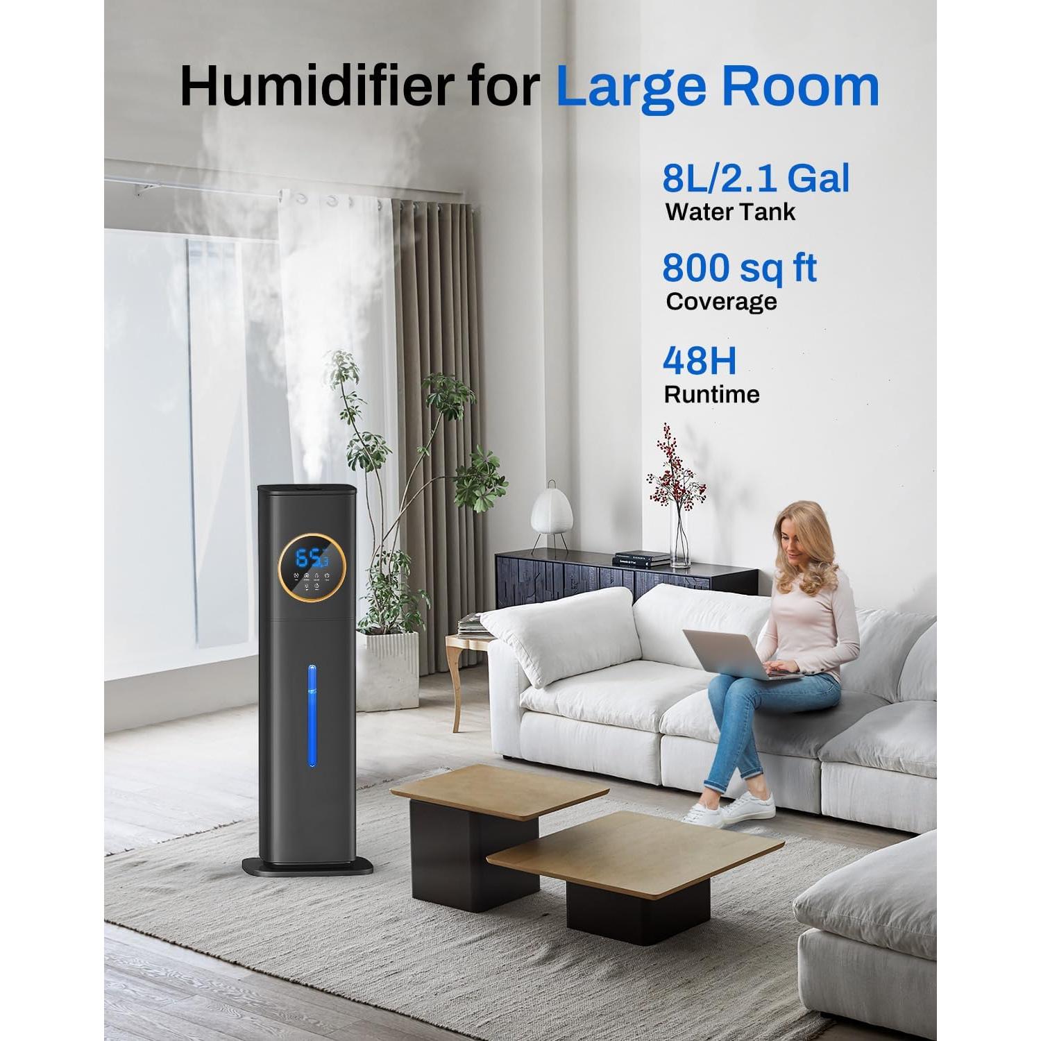 Humidificador Lacidoll 8L con Luz Nocturna y Difusor de Aromas