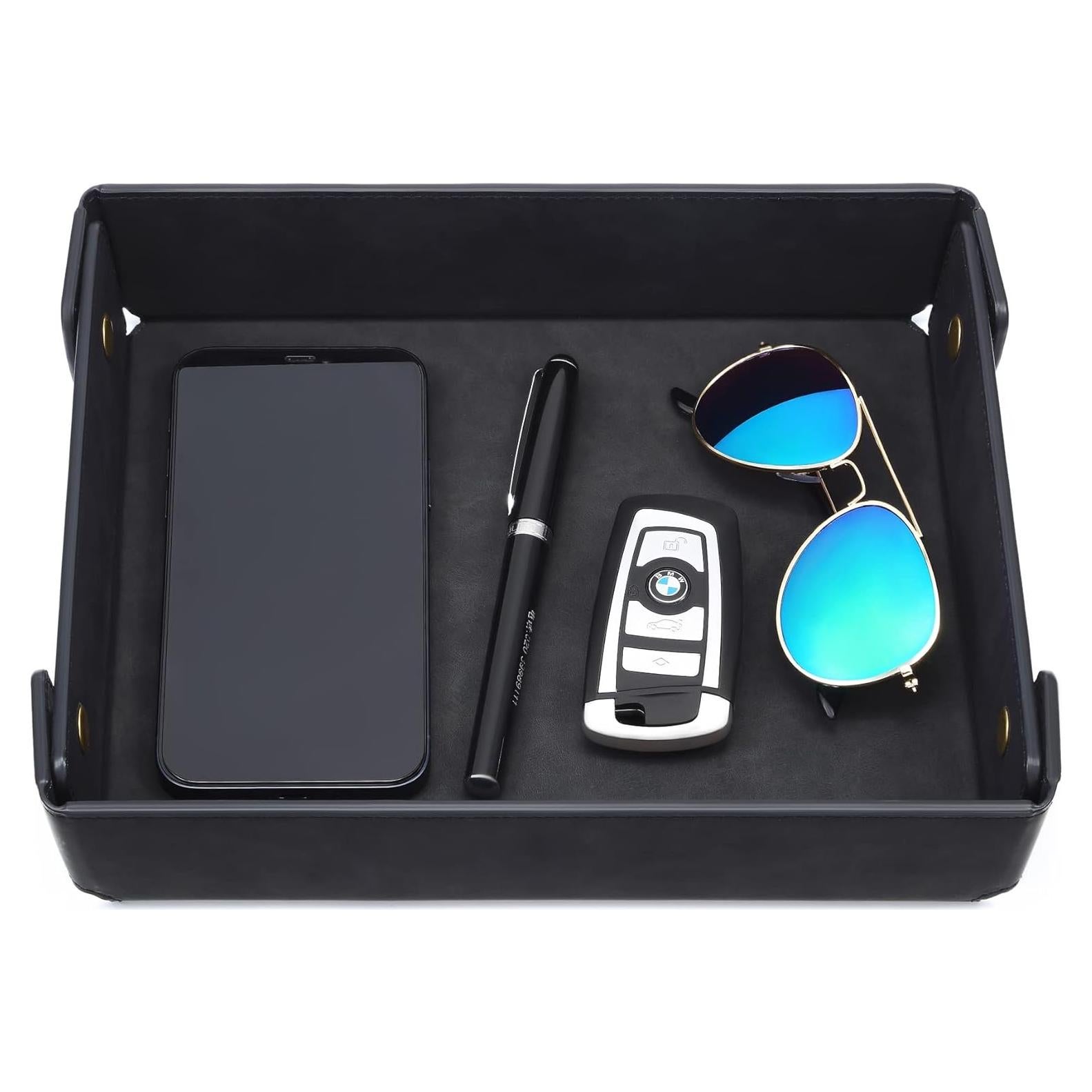 Bandeja Organizador de Cuero Sintético CASIRENA - Negro, Plegable