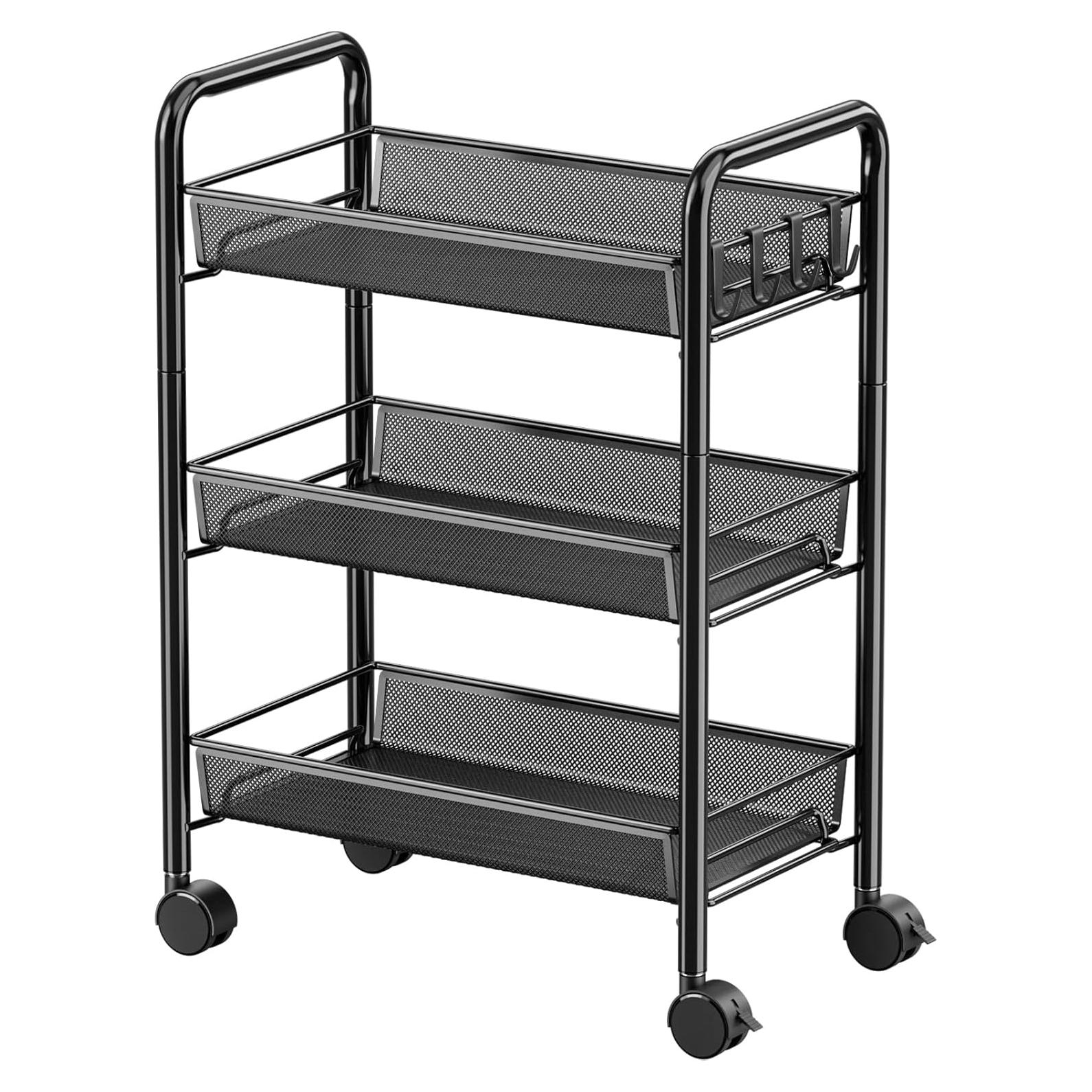 Carro de Almacenamiento JANE EYRE 3 Niveles Negro con Ruedas